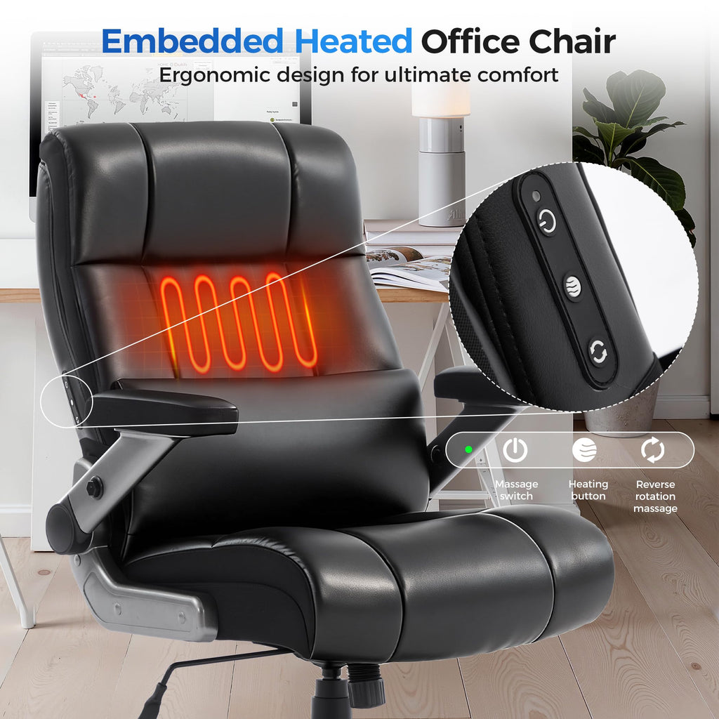 500lbs 3D Kneading Massage Office Chair with FootRest, Big and Tall Ergonomic Reclining Computer Gaming Chair, Padded Linkage Armrests, Heavy Duty Metal Base Executive Office Chair