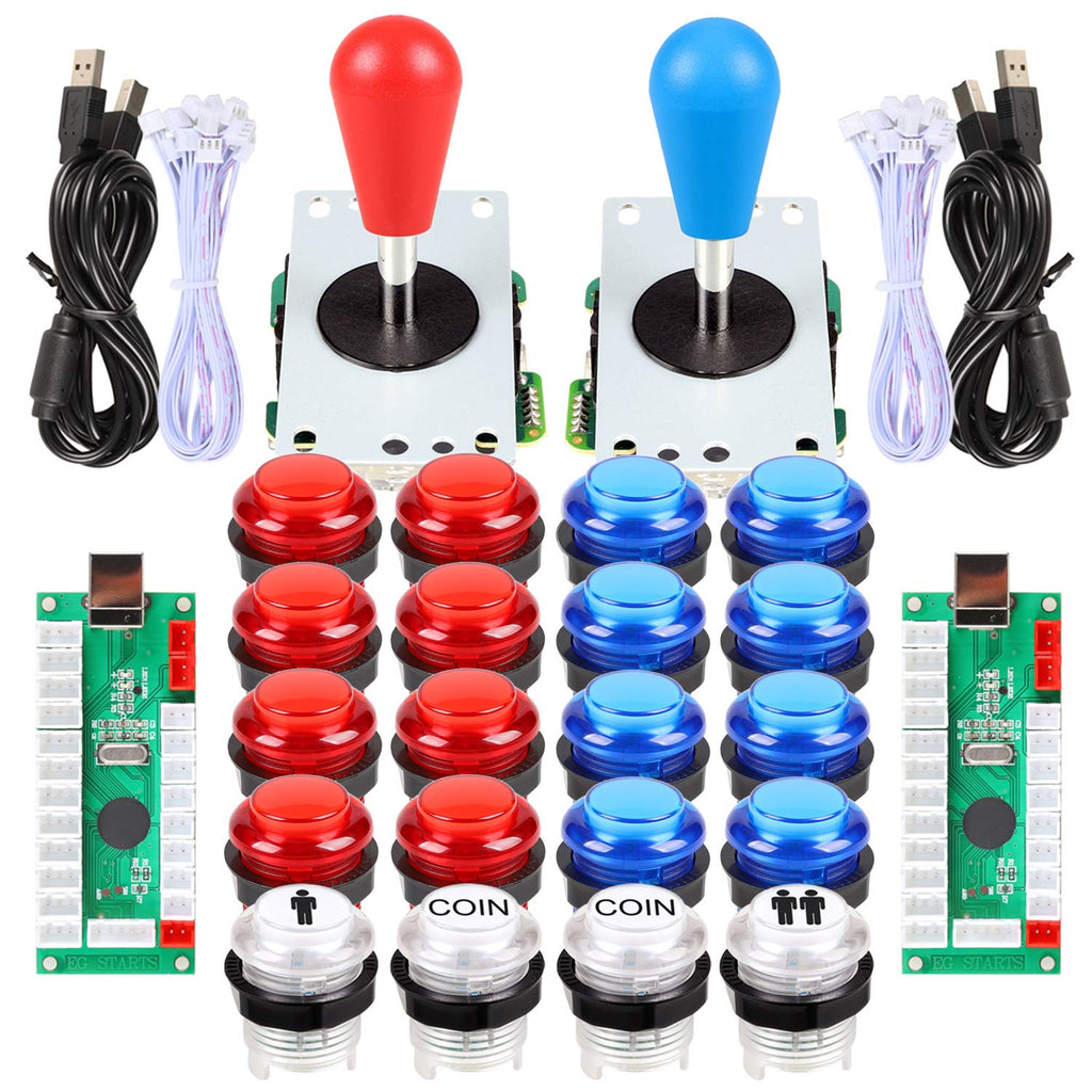 Fosiya LED Arcade Joystick Buttons Kit Ellipse Oval Style 8 Ways Joystick + 20 x LED Arcade Buttons for 2 Player Video Games Standard Controllers All Windows PC MAME Raspberry Pi (Mix Colors Kits)