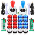 Fosiya LED Arcade Joystick Buttons Kit Ellipse Oval Style 8 Ways Joystick + 20 x LED Arcade Buttons for 2 Player Video Games Standard Controllers All Windows PC MAME Raspberry Pi (Mix Colors Kits)