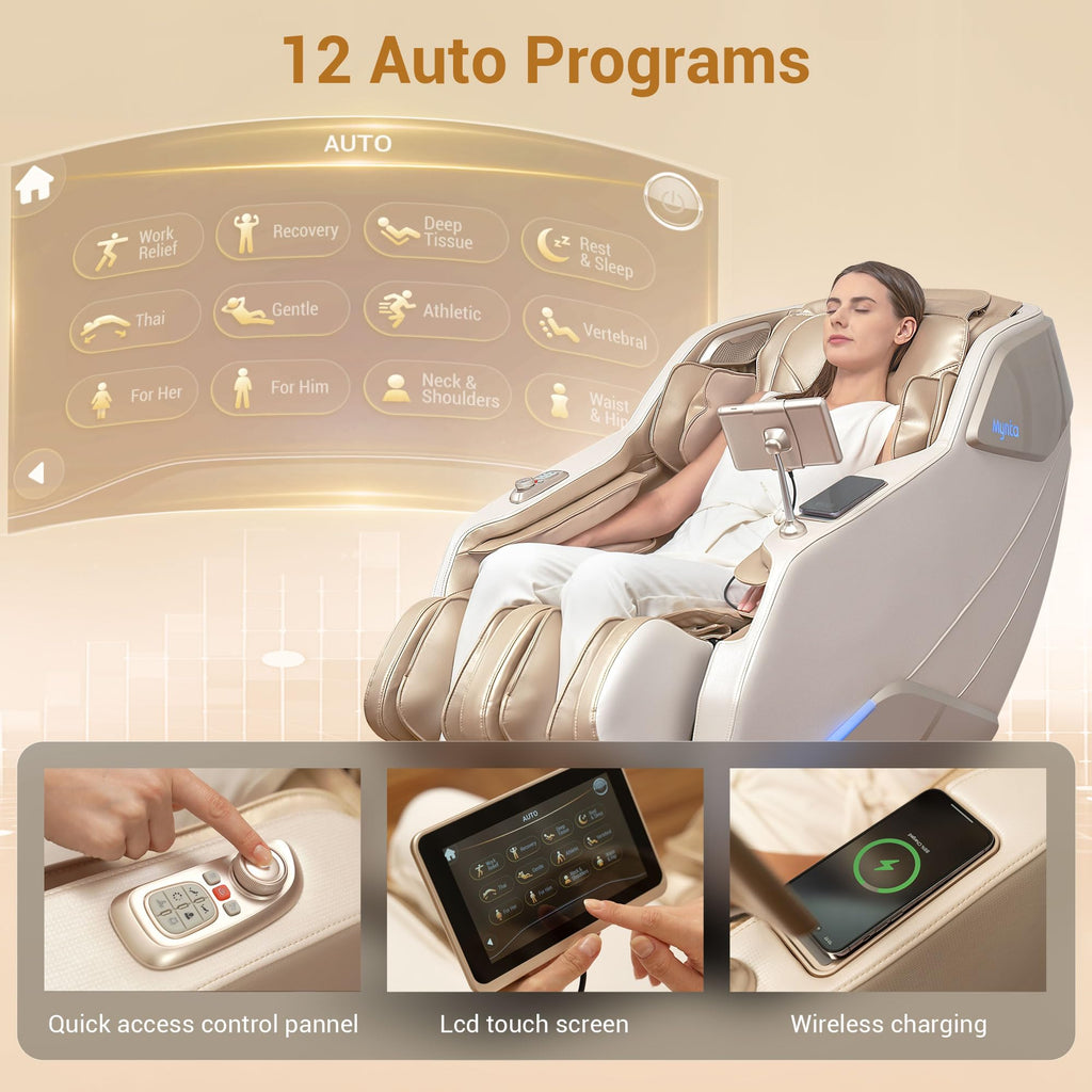 MYNTA Massage Chair Full Body with Heat, Zero Gravity SL-Track Shiatsu 3D Massage Chairs with 12 Modes,12 Massage Techniques, Waist Hip Heating, Calf Foot Massage, HD Bluetooth Speaker & White Noise