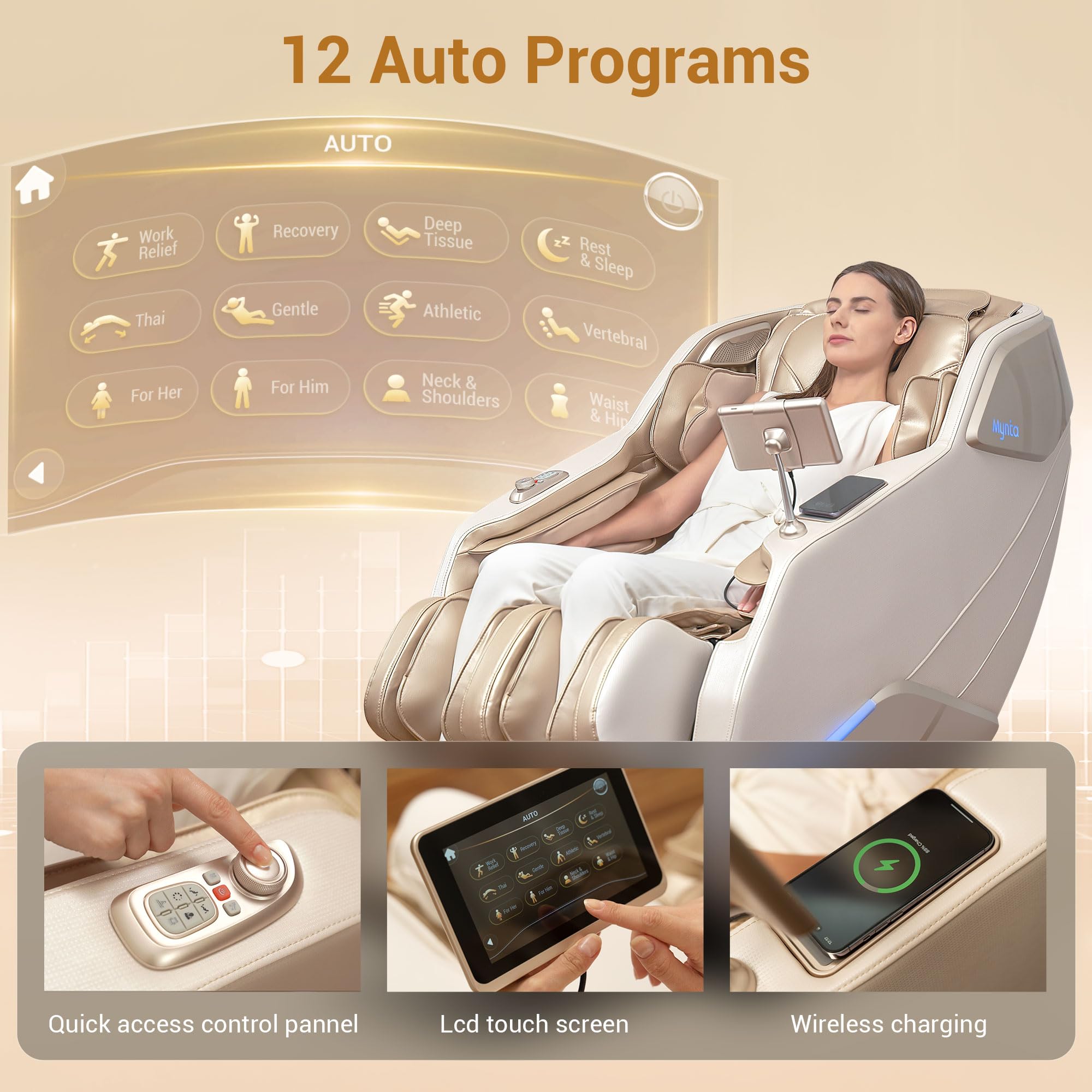 MYNTA Massage Chair Full Body with Heat, Zero Gravity SL-Track Shiatsu 3D Massage Chairs with 12 Modes,12 Massage Techniques, Waist Hip Heating, Calf Foot Massage, HD Bluetooth Speaker & White Noise