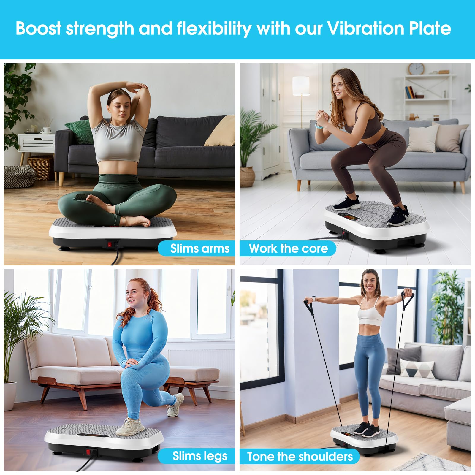 SoftGym Waver Vibration Plate Exercise Machine for Lymphatic Drainage Weight Loss,120 Speed Levels Vibrating Platform with Resistance Bands,Full-Body Workout Equipment for Muscle Toning