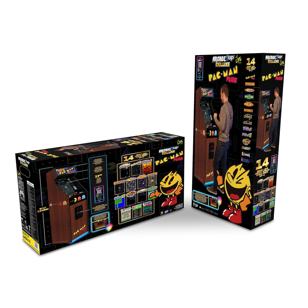 Arcade1Up PAC-Man Plus Deluxe Arcade Machine - 14 Classic Games, Retro Game Console for Home, 5’ Tall Cabinet with 17-Inch Screen, Stand Up Video Game for Game Room