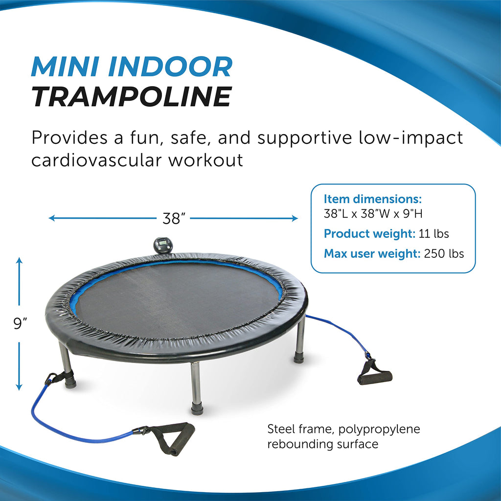 Stamina Folding Trampoline with Smart Workout App, Black - Portable Fitness Rebounder for Home Gym, Cardio & Strength Training, Jumping Exercise Equipment