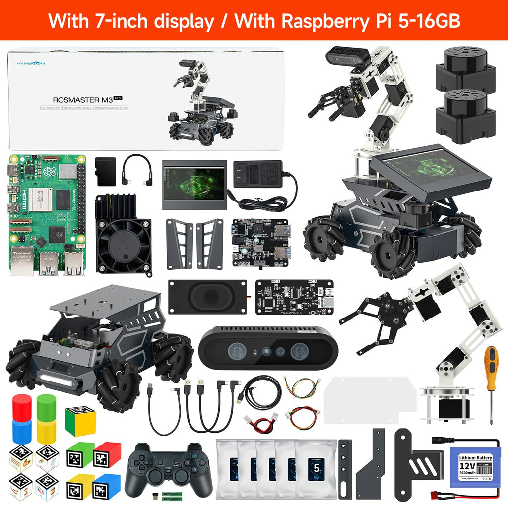 Yahboom ROS2 Robot Kit with Jetson Orin Nano 8GB Super Large AI Model with 6DOF Robotic Arm, 7-inch HD Display,AI Voice Interaction Module Provides AI Vision App Control