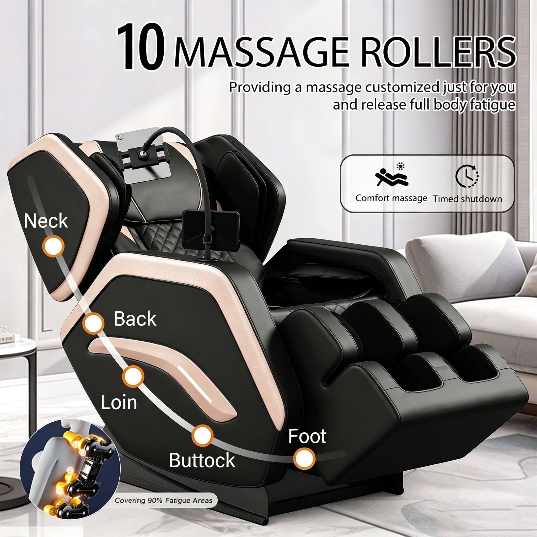 2026 Massage Chair Full Body, Zero Gravity Massage Recliner Chair with Auto Modes, 8 Fix Point Rollers, Airbag, Foot Massage, Touch Screen Controller, Deep Yoga Stretch, Heating Function