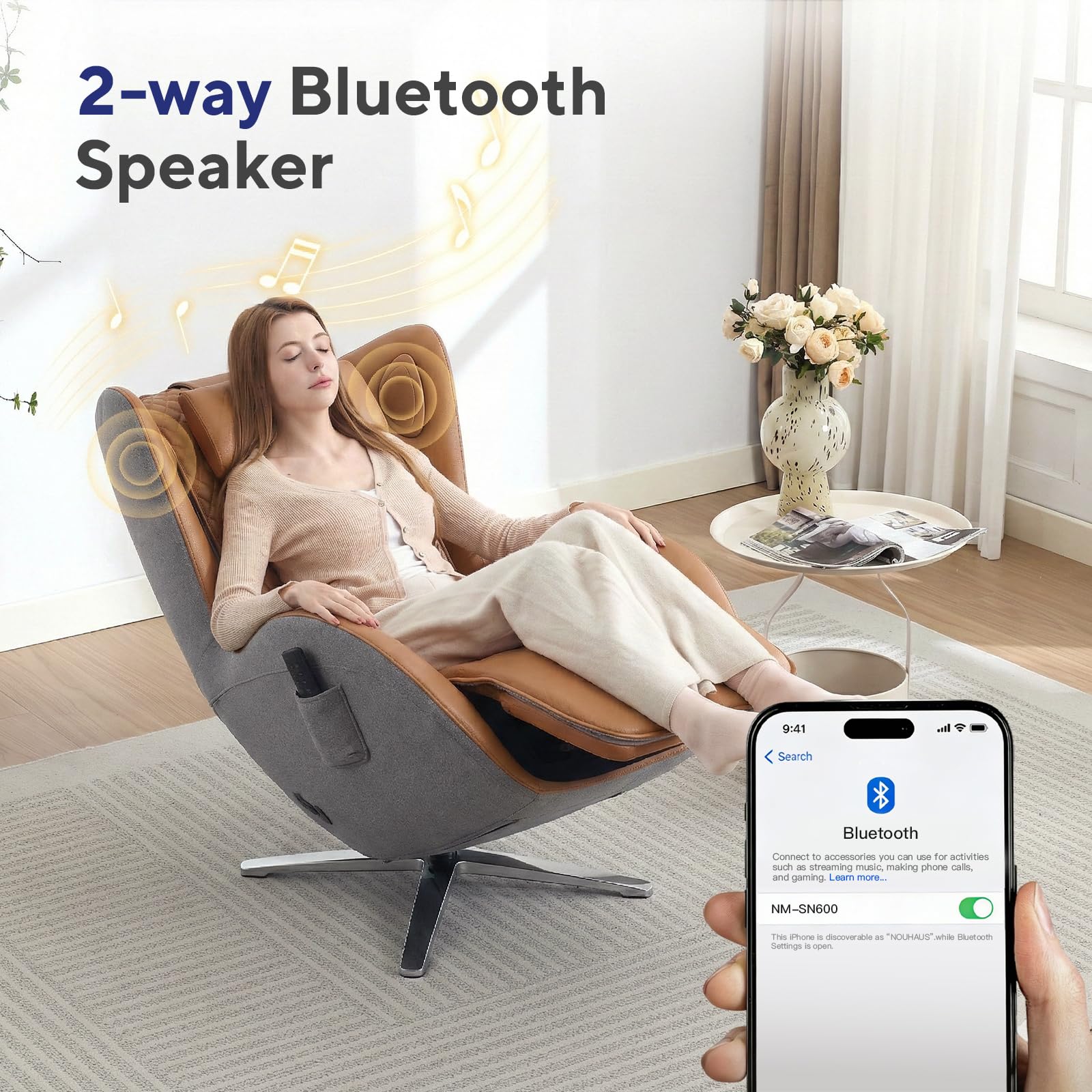 Nouhaus Aurora Massage Chair Full Body, Zero Gravity Genuine Leather Massage Chairs w/Airbags, Heating, Auto Modes, Bluetooth Speaker, Modern 4D Massage Chair Recliner for Living Room (Elder White)