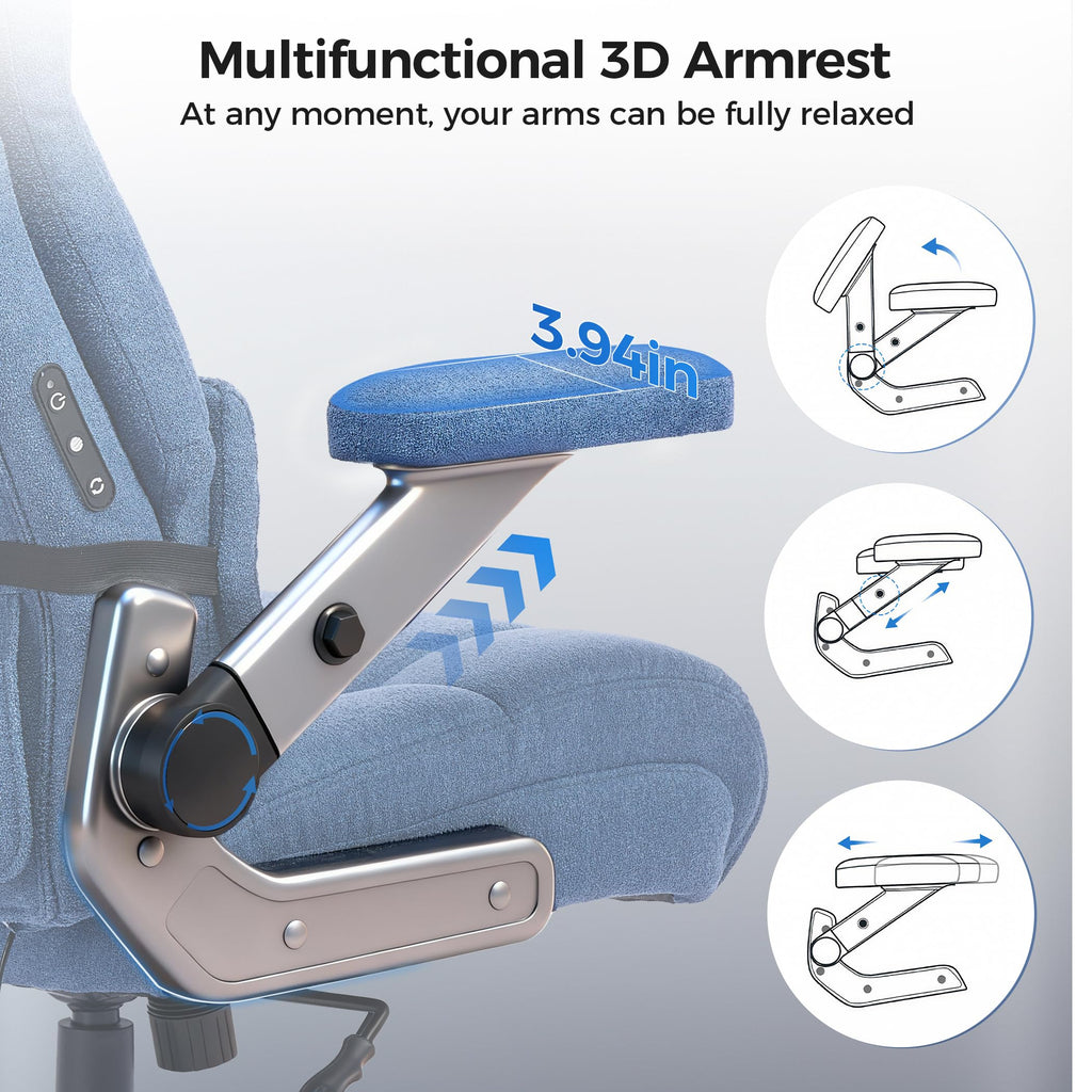 500lbs 3D Kneading Massage Office Chair with FootRest, Big and Tall Ergonomic Reclining Computer Gaming Chair, Padded Linkage Armrests, Heavy Duty Metal Base Executive Office Chair