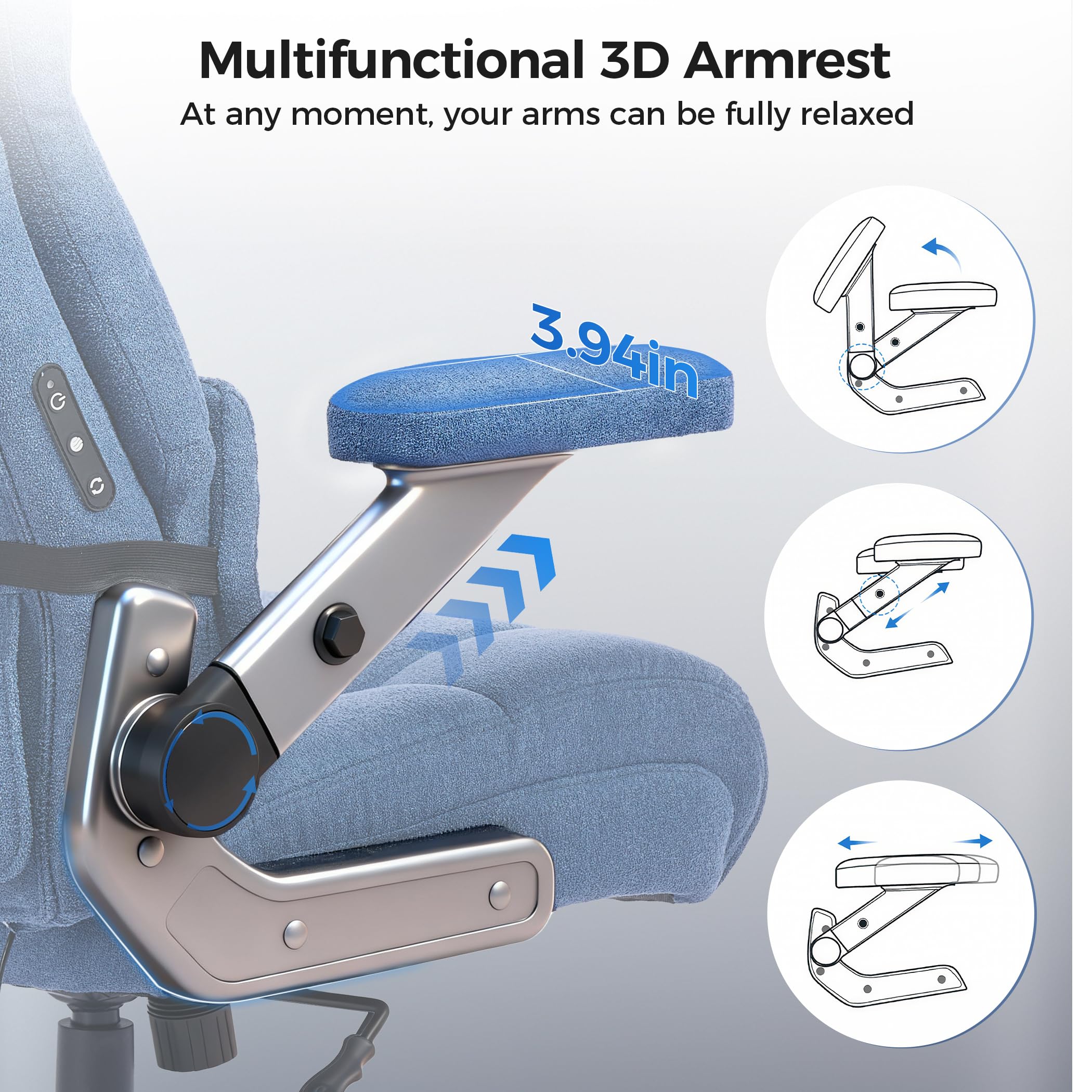 500lbs 3D Kneading Massage Office Chair with FootRest, Big and Tall Ergonomic Reclining Computer Gaming Chair, Padded Linkage Armrests, Heavy Duty Metal Base Executive Office Chair