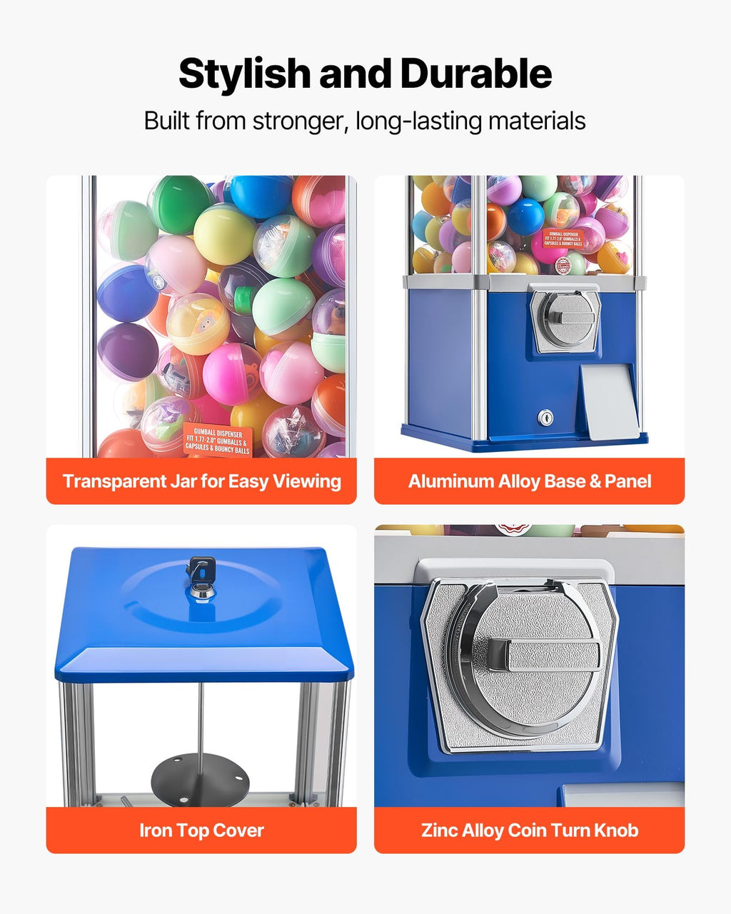 VEVOR Gumball Machine for Kids, 25" Height Home Vending Machine, PS Bouncy Balls Dispenser, Hold 230 Capsule Toys, Rectangle Bubble Gum Machine for Game Stores, Coin Operated Gumball Bank, Red