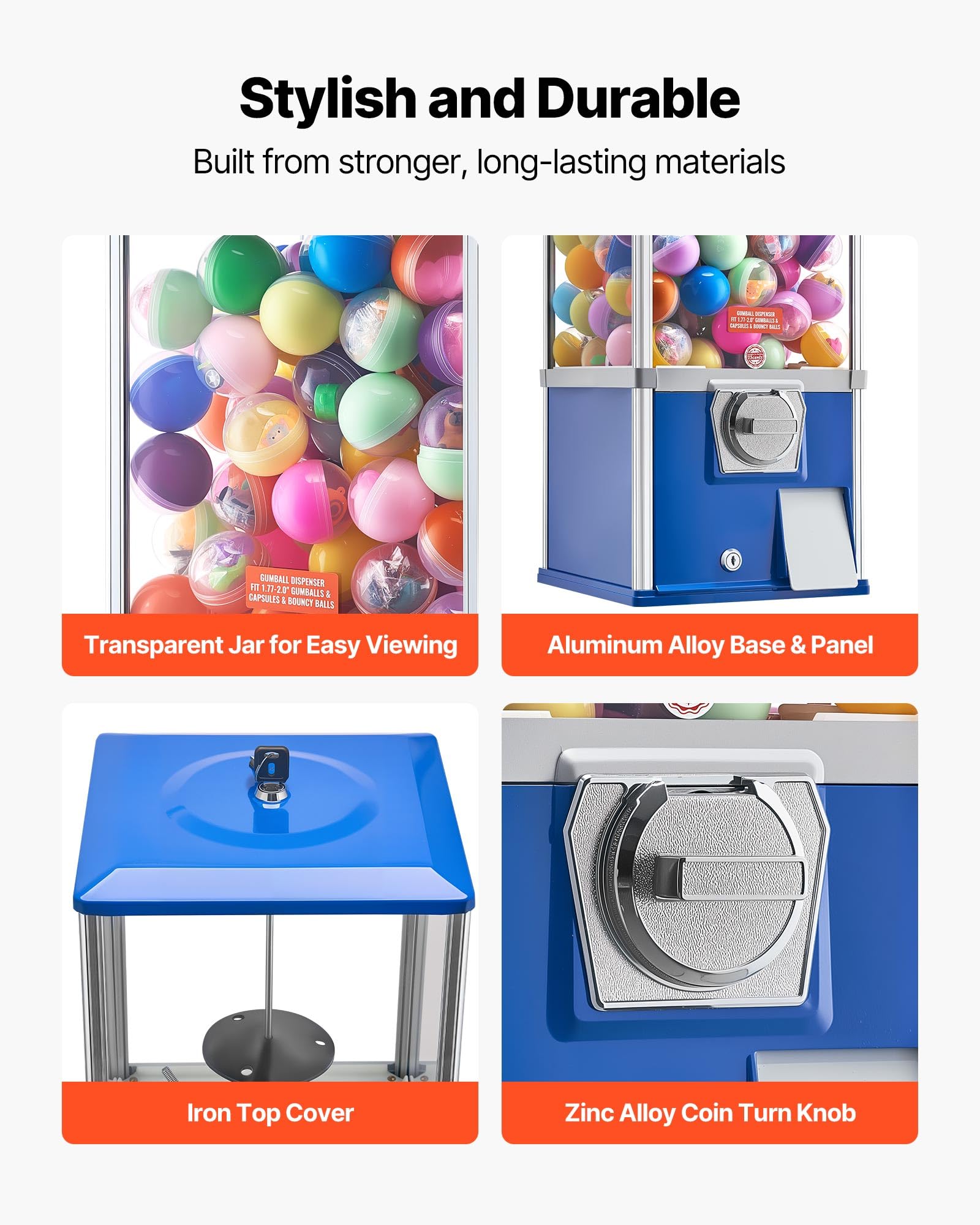 VEVOR Gumball Machine for Kids, 25" Height Home Vending Machine, PS Bouncy Balls Dispenser, Hold 230 Capsule Toys, Rectangle Bubble Gum Machine for Game Stores, Coin Operated Gumball Bank, Red