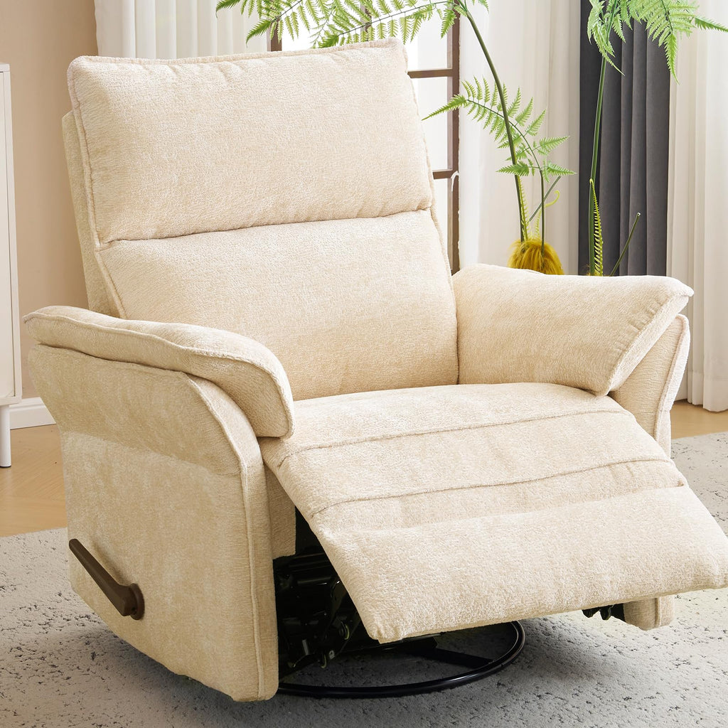 Oversized Rocking Chair Nursery with Massage and Heat, Glider Recliner Nursery Chair with Adjustable Headrest, Power Swivel Rocker Recliner Chair with USB Port, Dark Grey