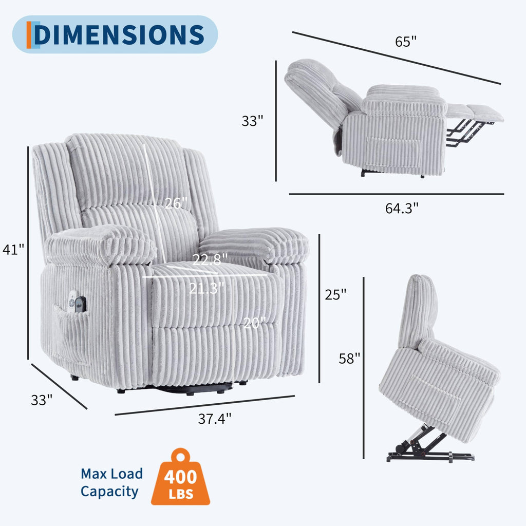 GarveeHome Power Lift Recliner Chair - Heat and Massage, PU Leather Electric Lift Recliner for Elderly & Mobility Impaired，Reclining Sofa with Side Pocket for Living Room