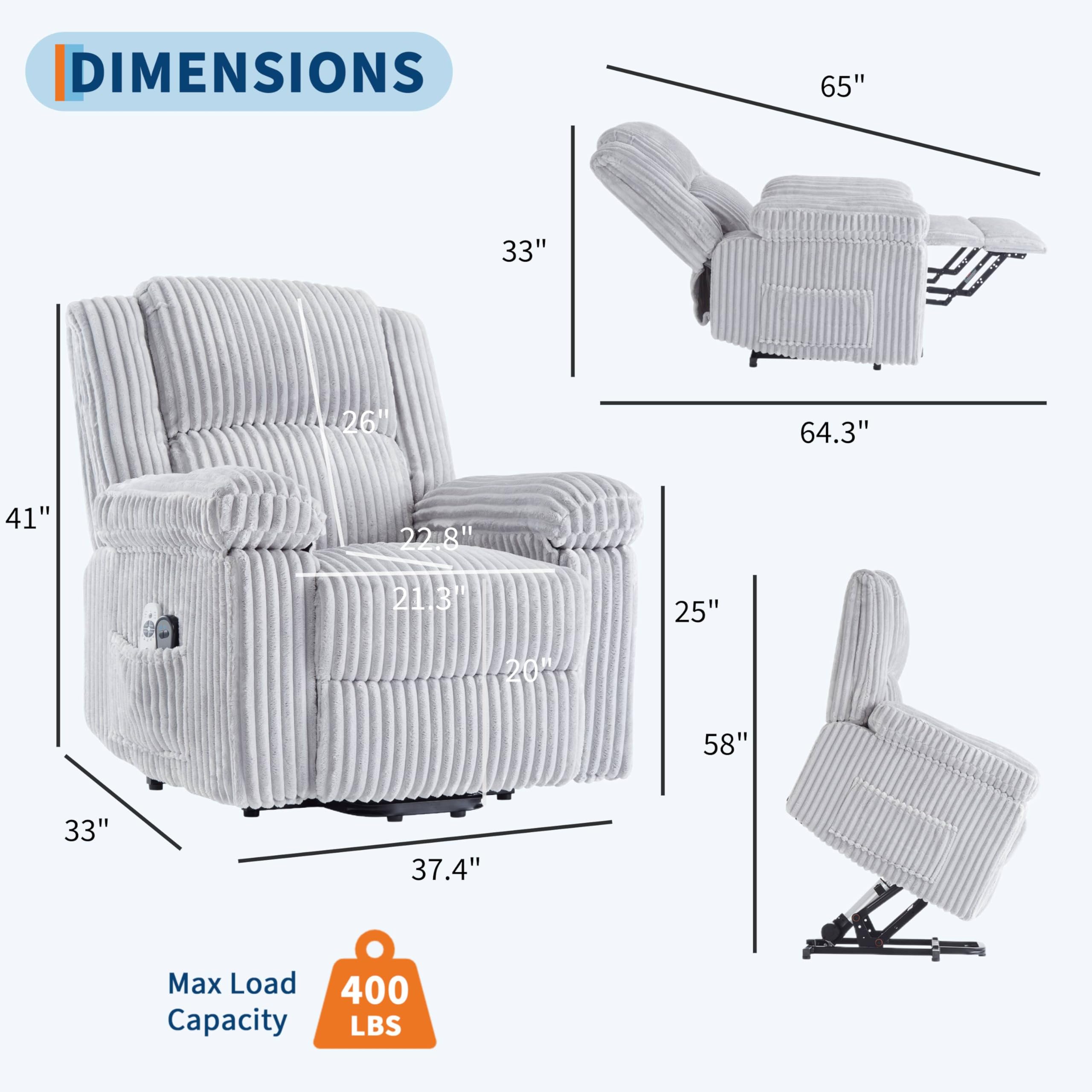 GarveeHome Power Lift Recliner Chair - Heat and Massage, PU Leather Electric Lift Recliner for Elderly & Mobility Impaired，Reclining Sofa with Side Pocket for Living Room