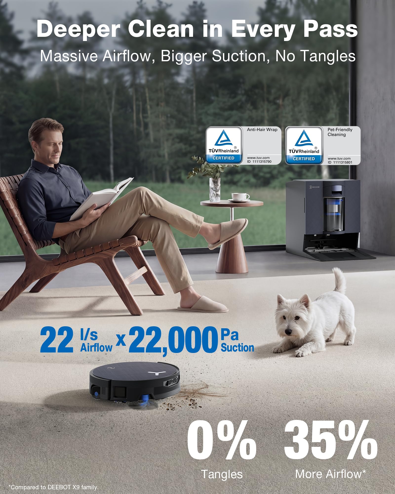 ECOVACS DEEBOT X12 PRO Omni Robot Vacuum and Mop, 22000Pa Suction, FocusJet Pre-Spray, Bagless Dust Station, OZMO Self-Washing Mop, TruEdge Cleaning, ZeroTangle, Perfect for Pet Hair & Carpets