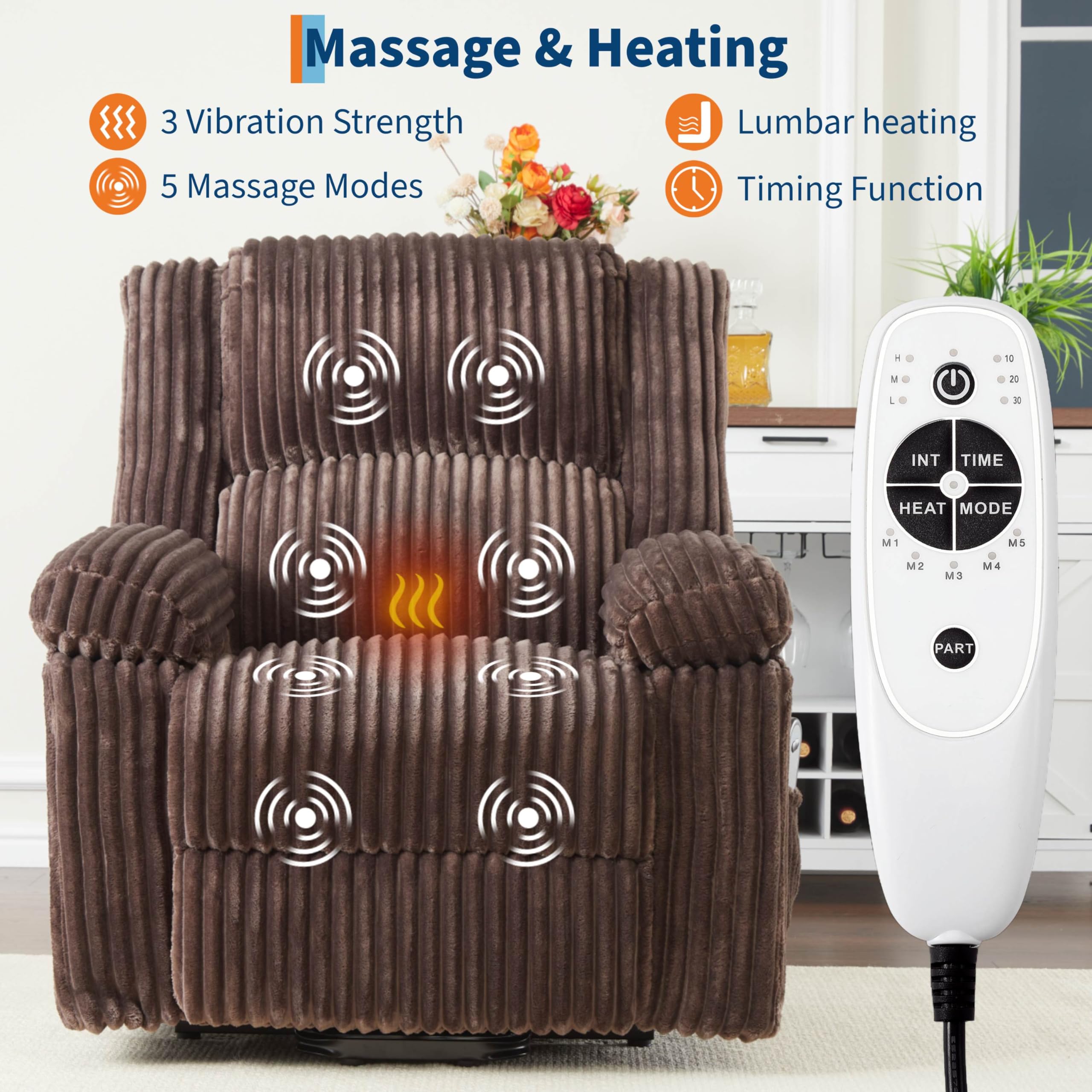GarveeHome Power Lift Recliner Chair - Heat and Massage, PU Leather Electric Lift Recliner for Elderly & Mobility Impaired，Reclining Sofa with Side Pocket for Living Room