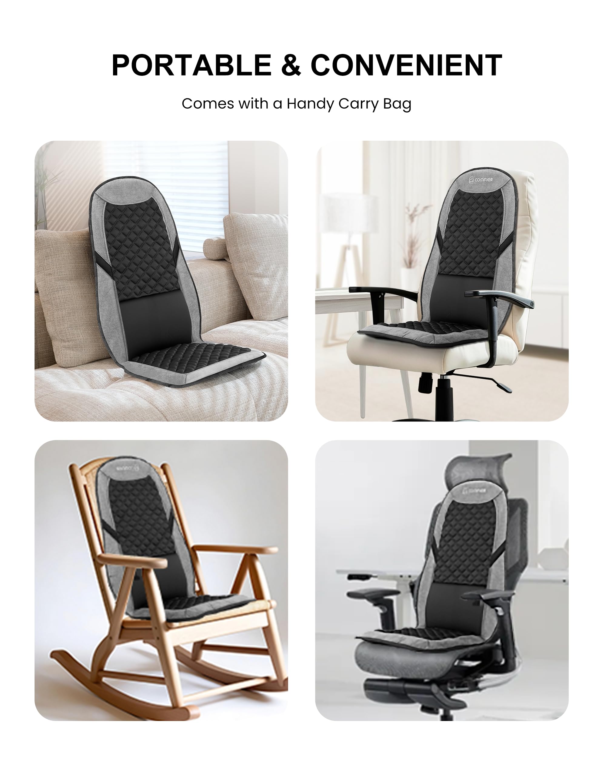 COMFIER Back Massager with Heat,Massage Chair Pad,Massage Seat Cushion with Adjustable Lumbar Support,Back Massage for Pain Relief,Chair Massager for Recliner,Father‘s Day Gift for Dad
