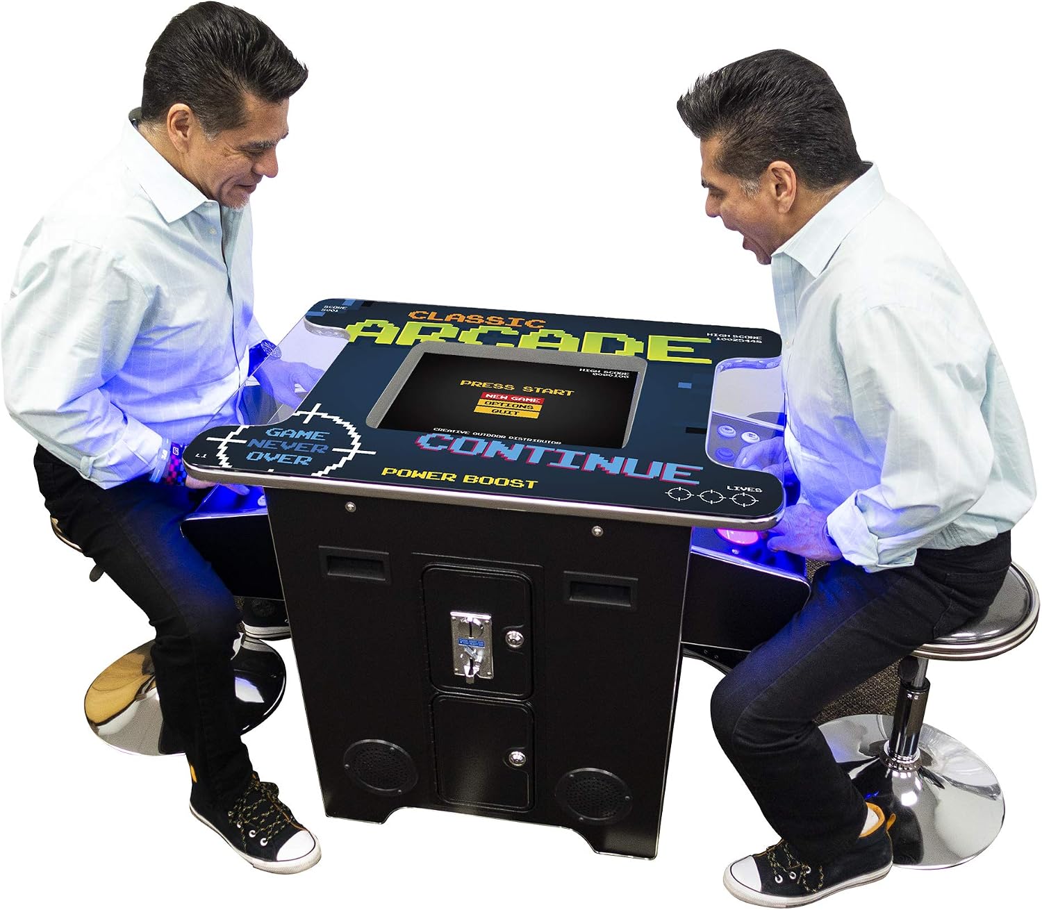 Creative Arcades Full Size Commercial Grade Cocktail Arcade Machine | 2 Player | 412 Games | 22" LCD Screen | Square Glass Top | LED | 2 Sanwa Joysticks | Trackball | 2 Stools | 3 Year Warranty