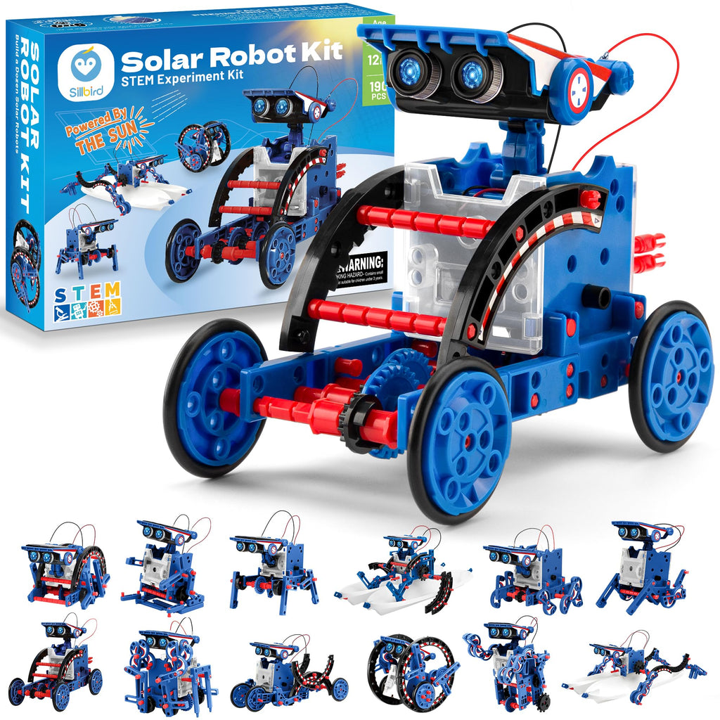 Sillbird 12-in-1 Solar Robot Building Kit STEM Gift for Boys Aged 8-13, DIY Science Educational Robotic Toys for Kids Teens Birthday, Powered by the Sun with 190 Pieces