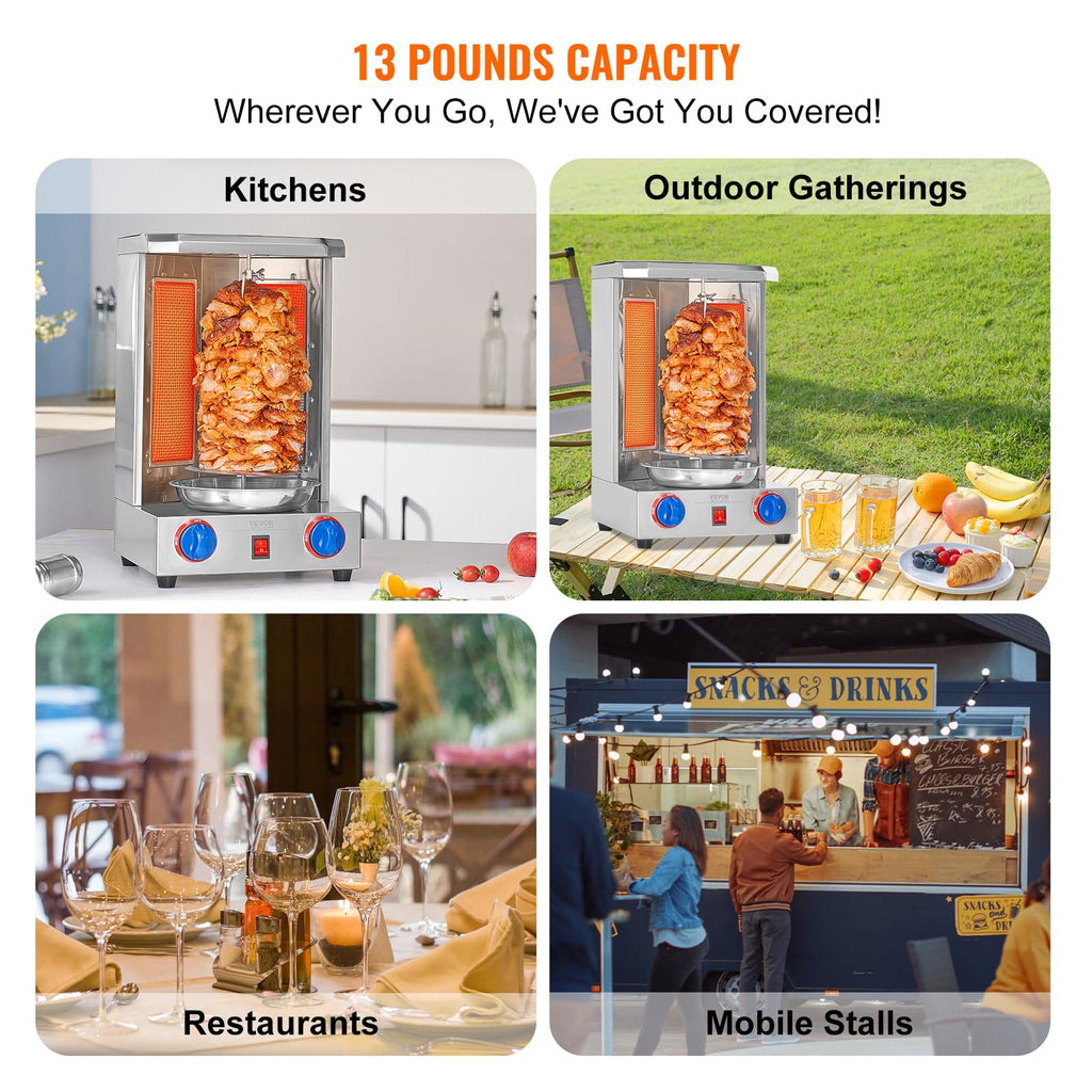 VEVOR Shawarma Grill Machine, Chicken Shawarma Cooker Machine Countertop, Electric Stainless Steel Broiler Gyro Rotisserie Oven Doner Kebab Machine, for Home Restaurant Kitchen Parties