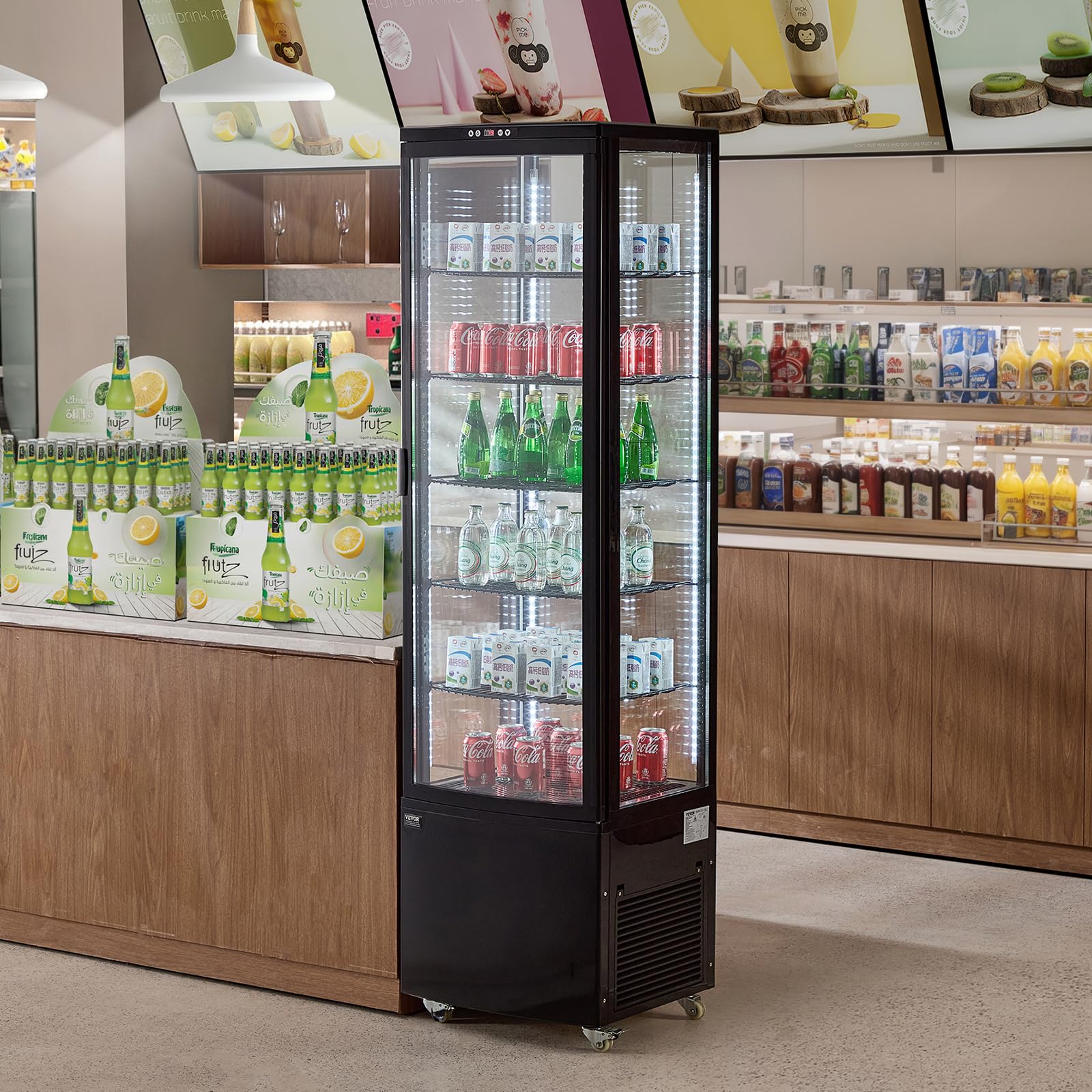 VEVOR Refrigerated Display Case, 3.5 Cu.Ft./100L, 2-Tier, Countertop Pastry Display Case Commercial Display Refrigerator with LED Lighting, TURBO Cooling, Frost-Free Air-Cooling, Rear Sliding Door