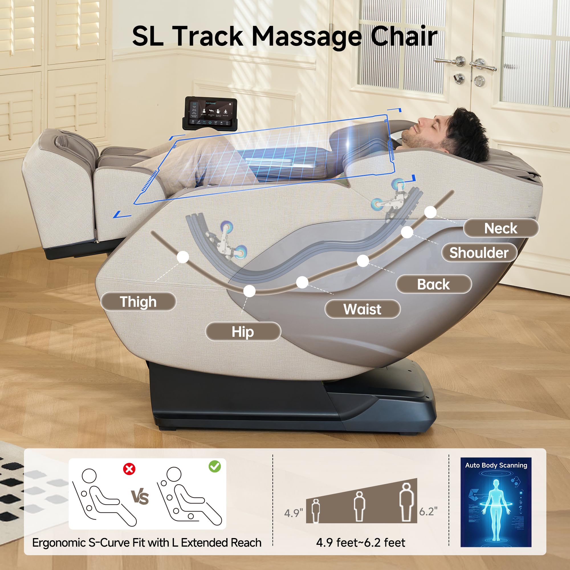 Real Relax 4D Massage Chair Full Body, Zero Gravity SL Track Recliner with Backlit Toch Pad, Negative Ion Purification, Aromatherapy, 20 Auto Modes, Yoga Stretching, Auto Body Scan, Black
