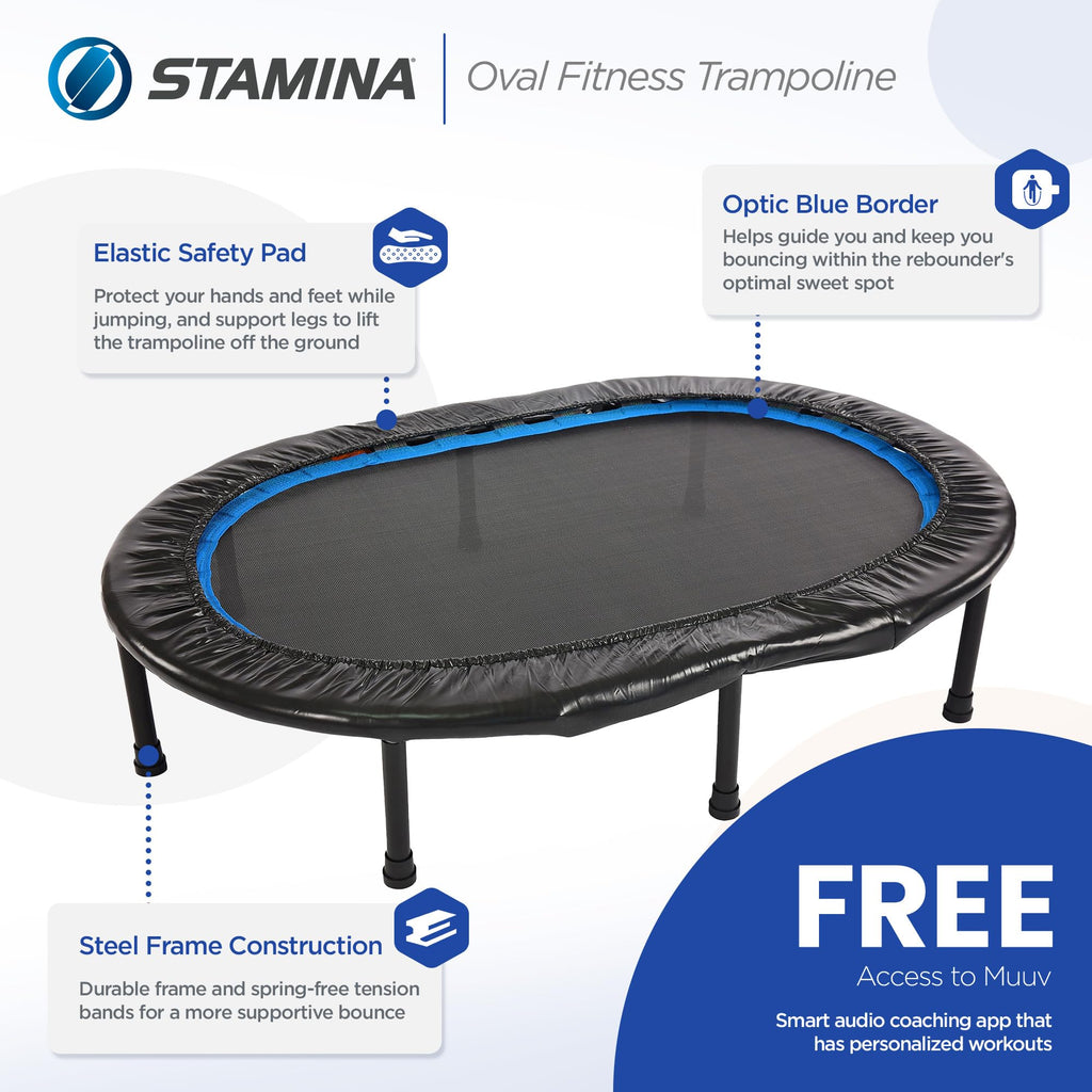 Stamina Folding Trampoline with Smart Workout App, Black - Portable Fitness Rebounder for Home Gym, Cardio & Strength Training, Jumping Exercise Equipment