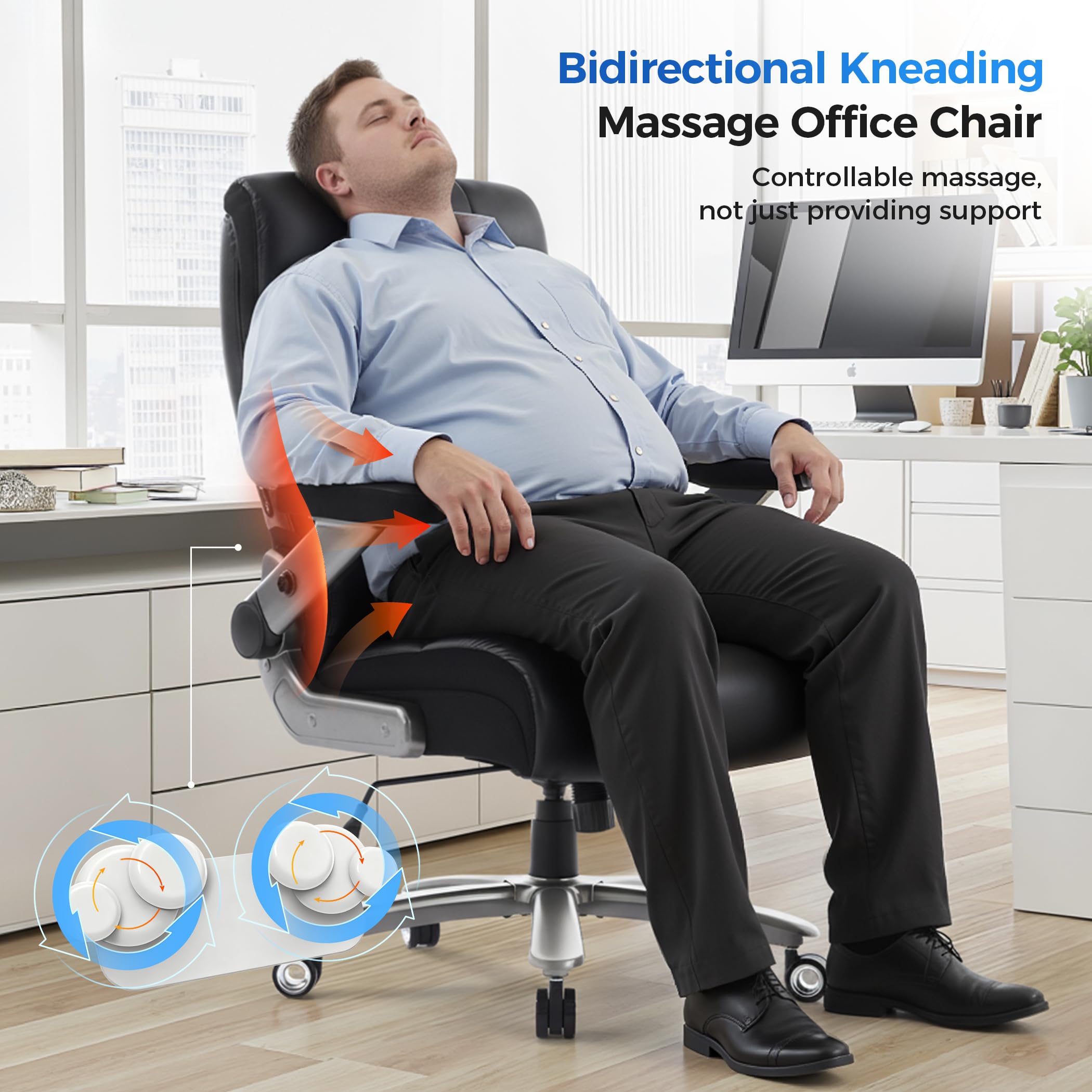 500lbs 3D Kneading Massage Office Chair with FootRest, Big and Tall Ergonomic Reclining Computer Gaming Chair, Padded Linkage Armrests, Heavy Duty Metal Base Executive Office Chair