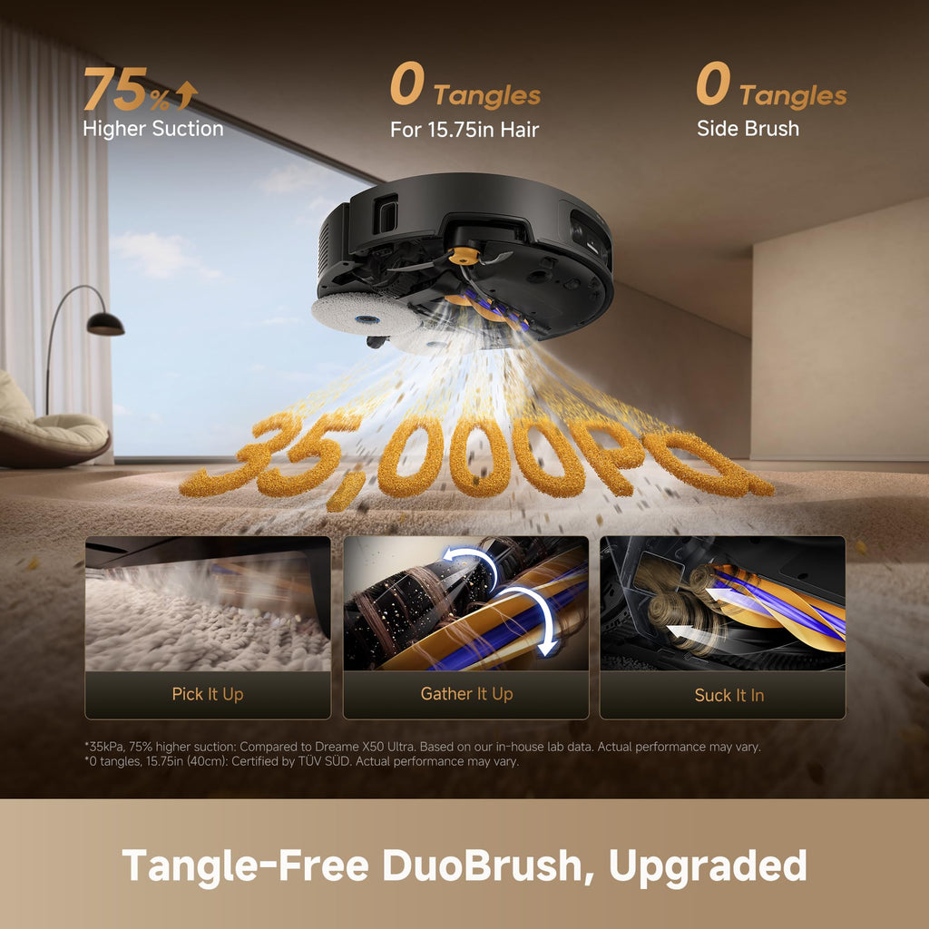 DREAME X60 Max Ultra Complete Robot Vacuum and Mop, Ultra-Thin Design, 35,000Pa Suction, Self Emptying&Refilling, Mop Self-Cleaning, 280+ Obstacle Avoidance, White