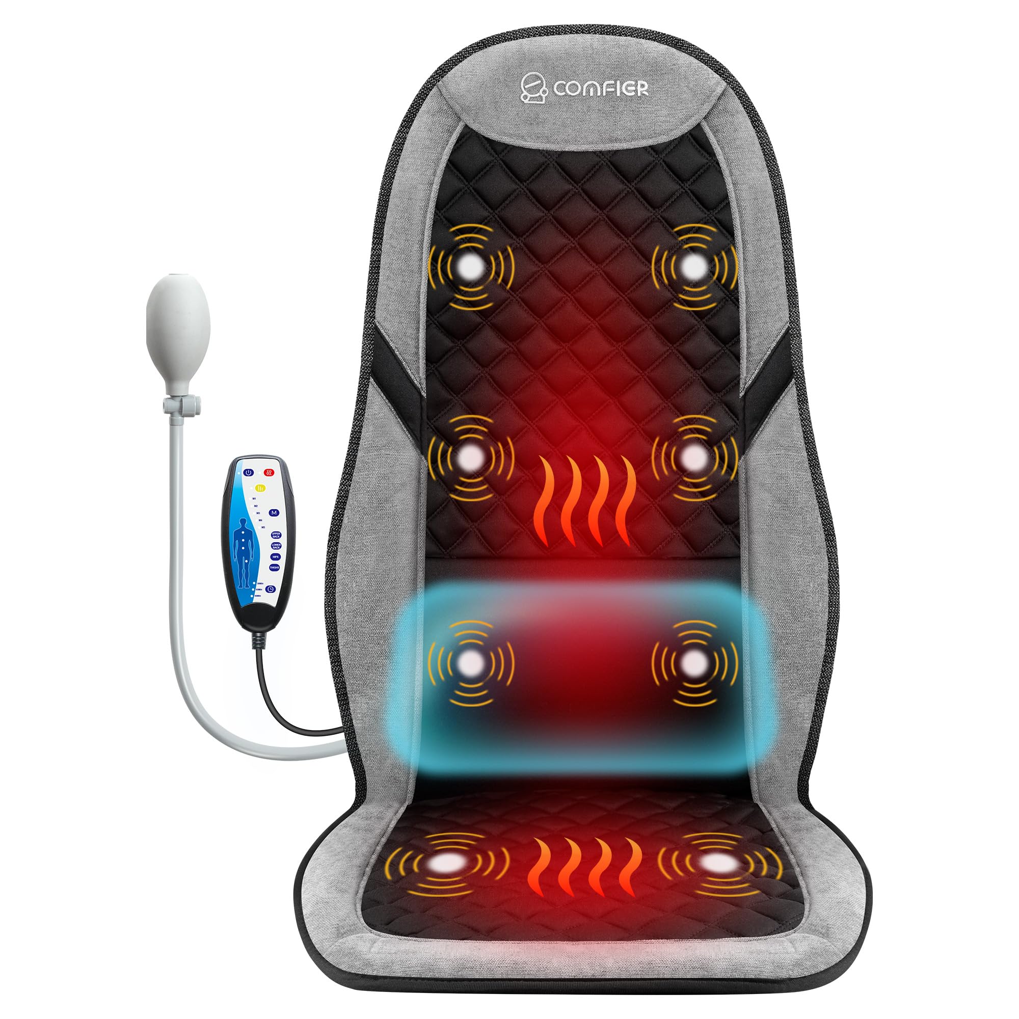 COMFIER Vibration Back Massager Seat Cushion with Heat,Father Day Dad Gifts for Men,10 Motors Massage Chair Pad,Chair Massager for Pain Relief at Office/Home, Father Day Gift