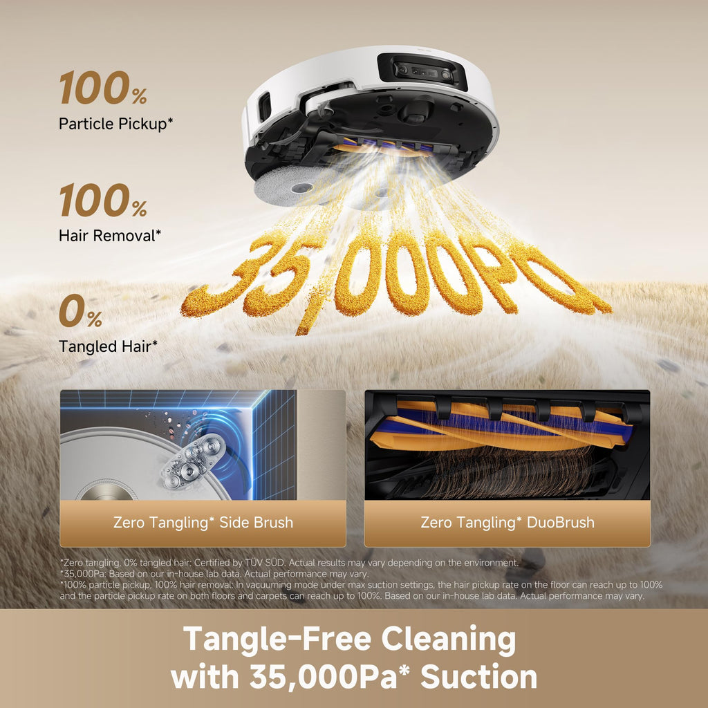 DREAME L60 Ultra Robot Vacuum and Mop, 35,000Pa Suction, Detangling Brush, AI-Enhanced 3D ToF Vision, 100℃ Mop Self-Cleaning, 280+ Object Types, Extendable Side Brush and Mop, White