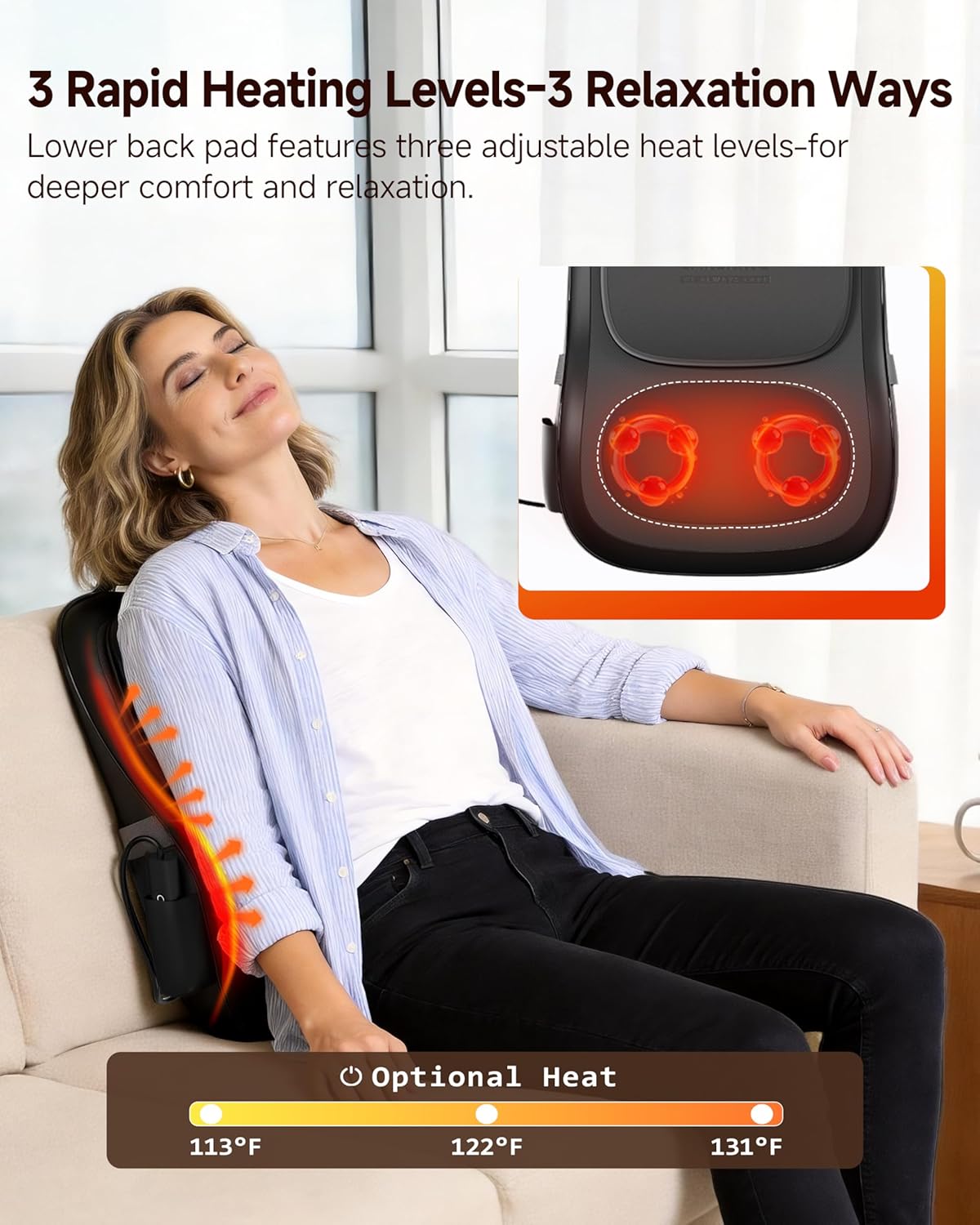 Back Massager with Heat, 3D Massage Pillow for Back, Neck, Shoulder,Leg, Shiatsu Back Massager for Pain Relief, Up&Down Lower Back Massage, Gifts for Women Men Dad Mom At Home Office Car (Black)