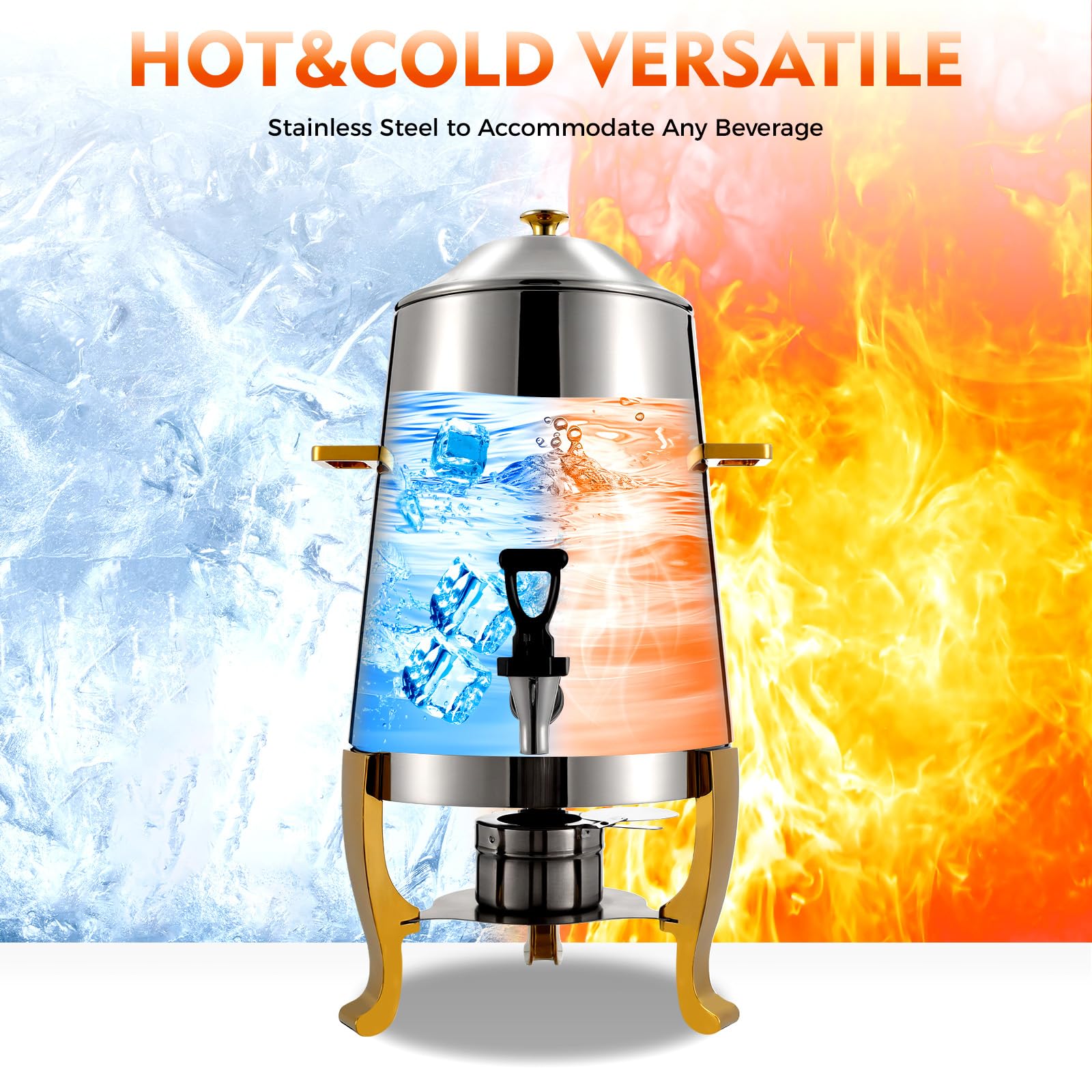 3.4 Gallon Stainless Steel Hot Beverage Drink Dispenser Can, Electric Coffee Urn with Fuel Holder 2-Way Continuous Heating, Tea Water Coffee Chafer Urn with Spigot for Parties Buffet Catering