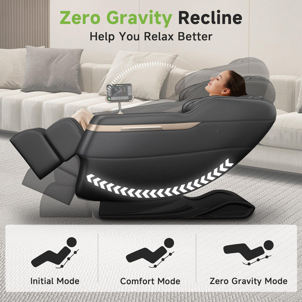 Real Relax 2025 Full Body Massage Chair, Zero Gravity Shiatsu Massage Chair Recliner, Foot Massage, Bluetooth, Large Control Screen (Brown and Gold)