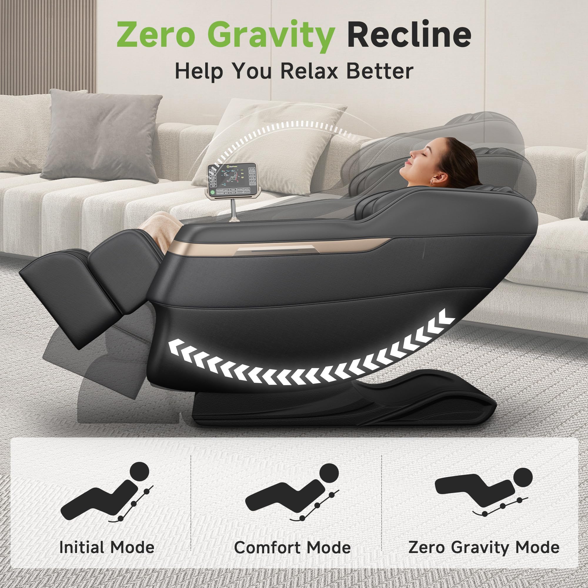 Real Relax 2025 Full Body Massage Chair, Zero Gravity Shiatsu Massage Chair Recliner, Foot Massage, Bluetooth, Large Control Screen (Brown and Gold)