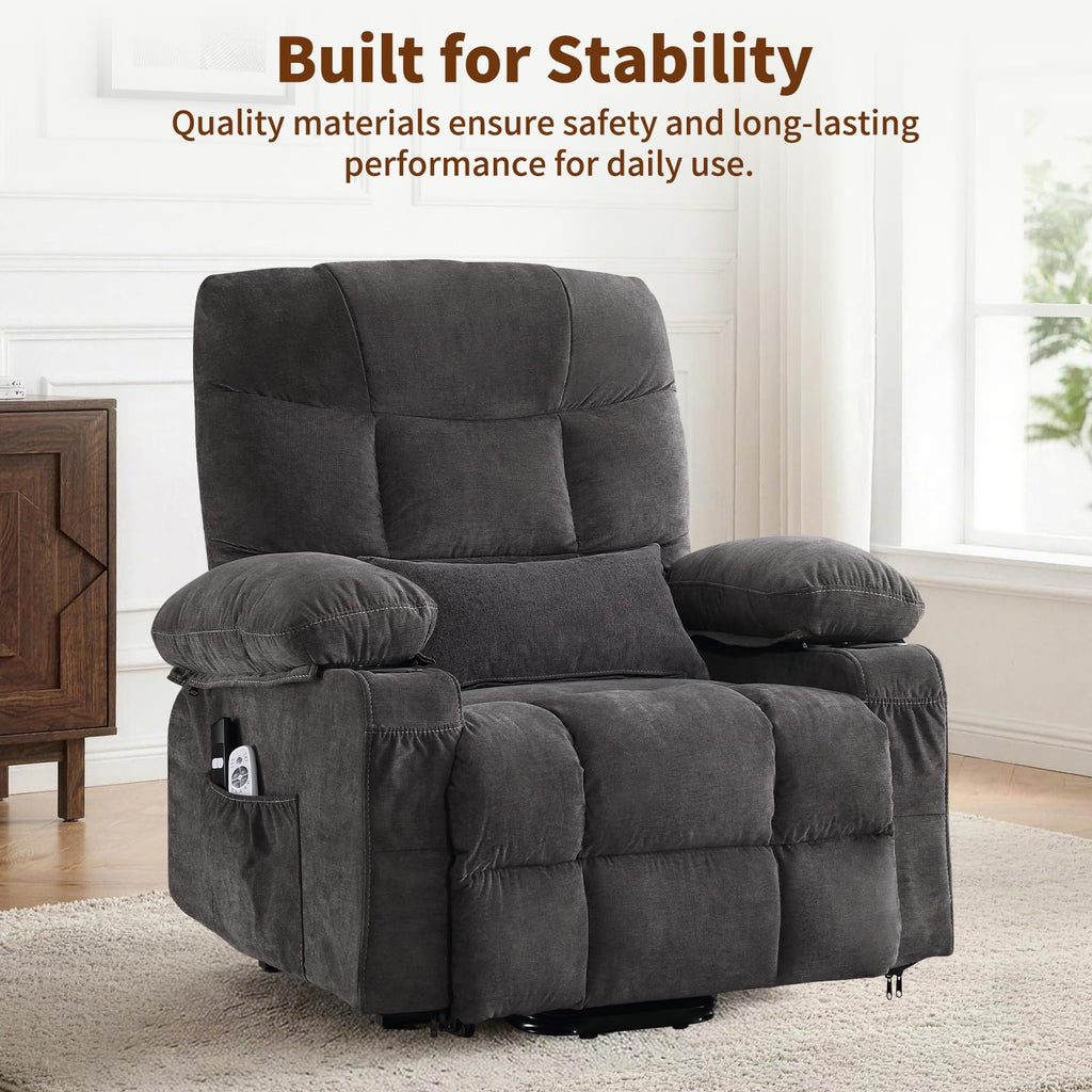 Power Lift Recliner Chair for Elderly with Massage and Heat, Comfortable Electric Power Reclining Chair with Side Pockets,2 Cup Holders and USB Charging Port for Living Room (Grey)