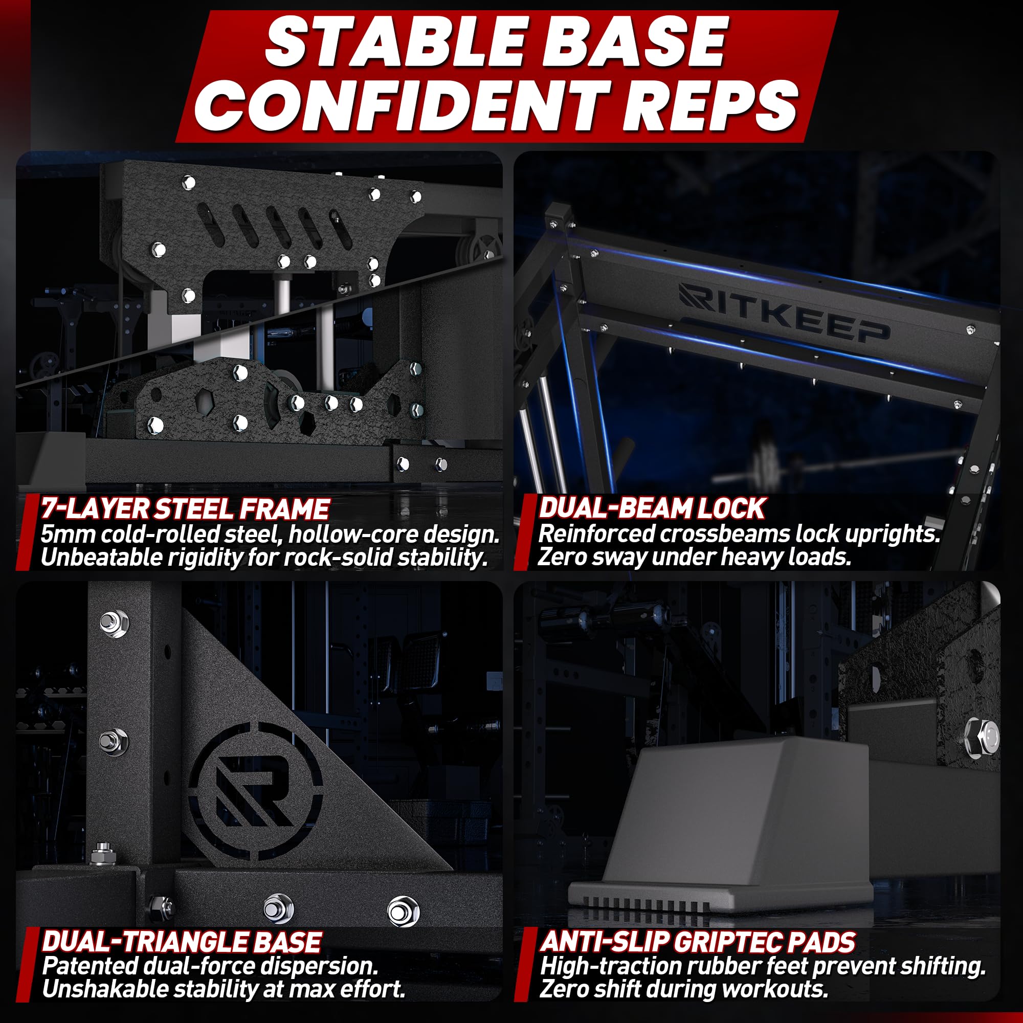 RitKeep PMAX-5600 Pro Heavy-Duty Smith Machine Squat Rack with 320 LB Weight Stacks, 6-in-1 Multi-Function Home Gym System, Dual Cable Crossover and 2000 LB Capacity for Full-Body Strength Training