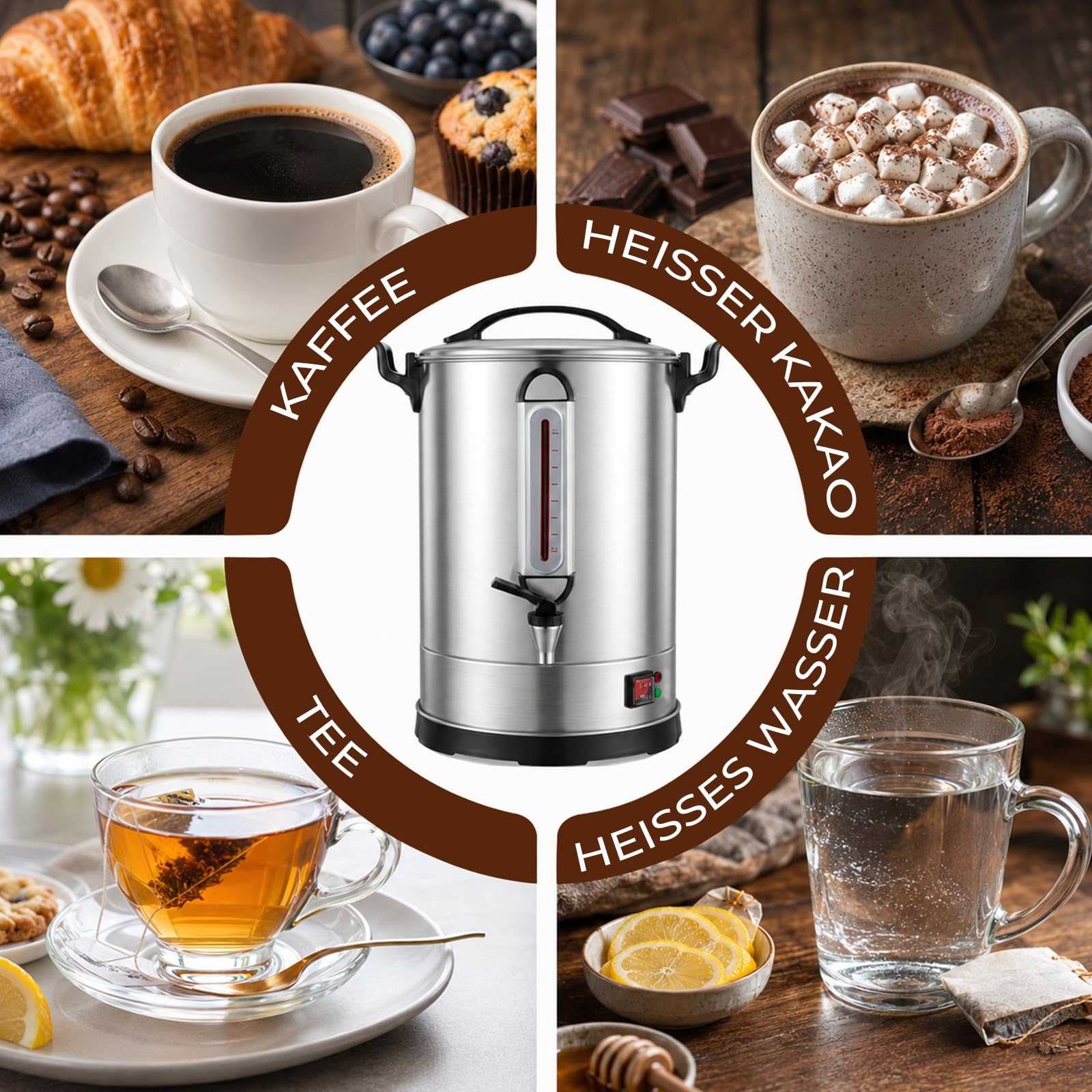Commercial Coffee Maker 100 Cup Large Coffee Urn 4 Gallon 16L Industrial Coffee Dispenser 1300W Quick Brew Dual Wall Stainless Steel Hot Water Urn & Tea Maker for Catering, Wedding, Church & Events
