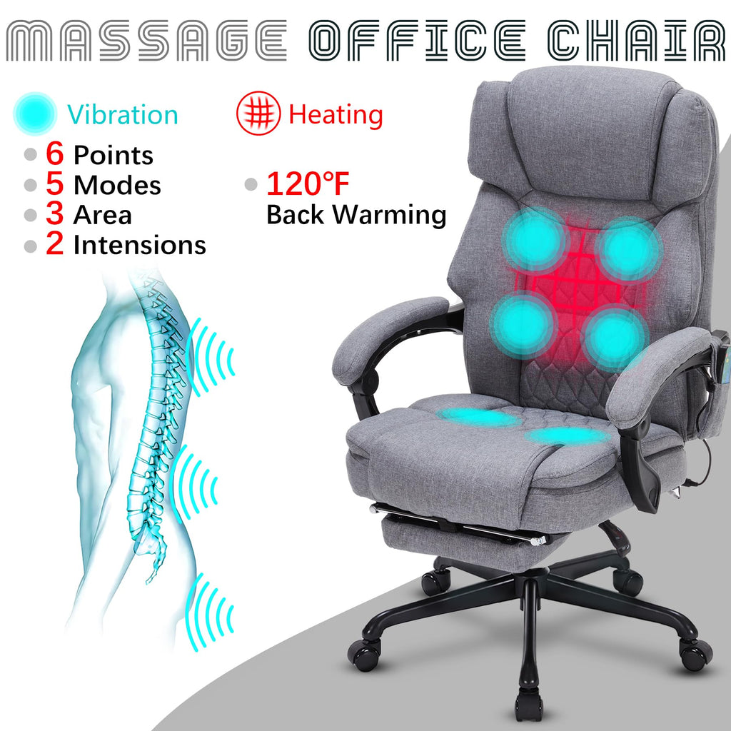 Massage Office Chair with Foot Rest 6 Points Vibration and Heat Home Office Desk Chairs for Heavy People 400lbs Reclining Managerial Chairs Ergonomic Executive Chair (Black)