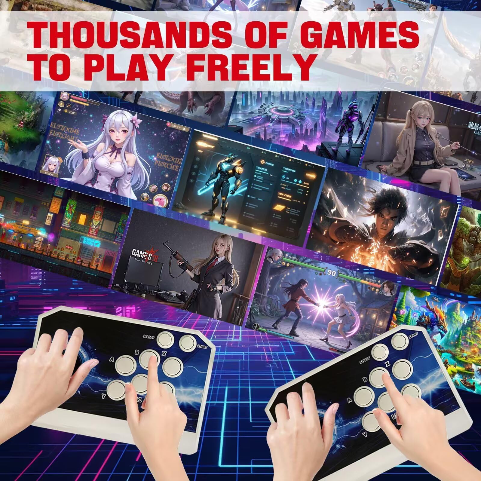 [39800 Games in 1] Pandora Box 3D Game Stick, Double Wireless Joystick Arcade Console, Plug and Play Arcade Game Machine, Compatible PC & Projector & TV