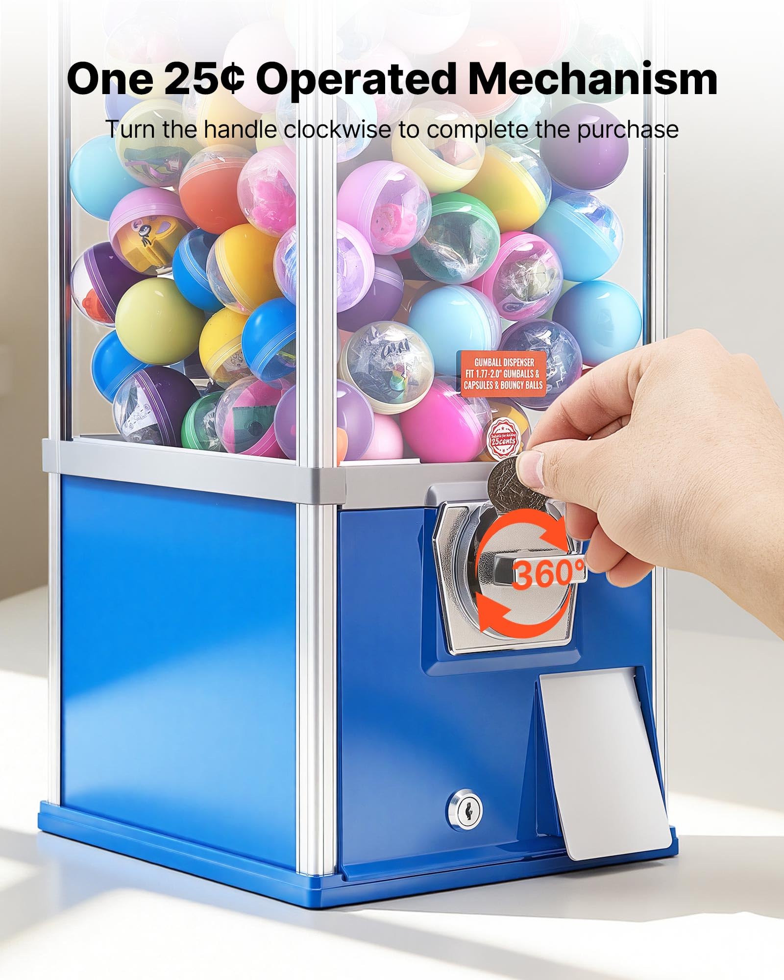 VEVOR Gumball Machine for Kids, 25" Height Home Vending Machine, PS Bouncy Balls Dispenser, Hold 230 Capsule Toys, Rectangle Bubble Gum Machine for Game Stores, Coin Operated Gumball Bank, Red