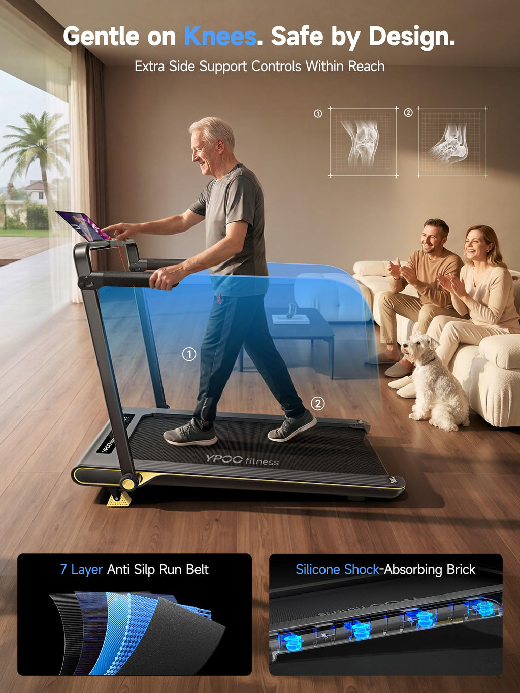YPOO Walking Pad Treadmill with Incline, 2-in-1 Under Desk Walking Pad with Foldable Handlebar, 0.5-6.2 MPH Portable Treadmill for Home Office, 2.5 HP Quiet Brushless, App & Remote