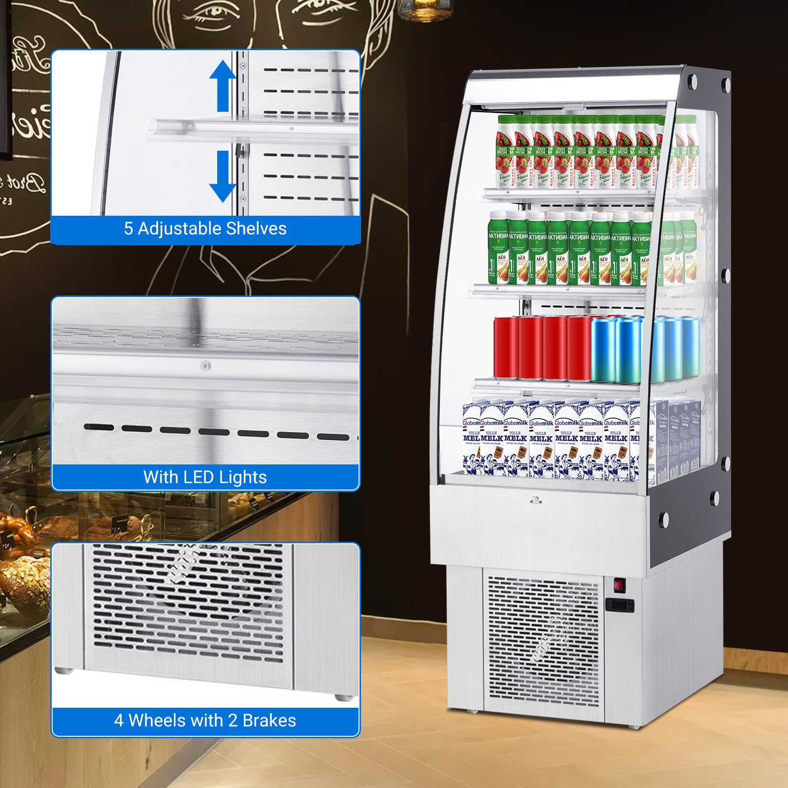 IDEALHOUSE Commercial Refrigerator, Commercial Merchandiser 26.8 Cu Ft Refrigerator, Refrigerator with 2 Glass Door and LED Light, Large Business Cooler for Home Restaurant Grocery Stores