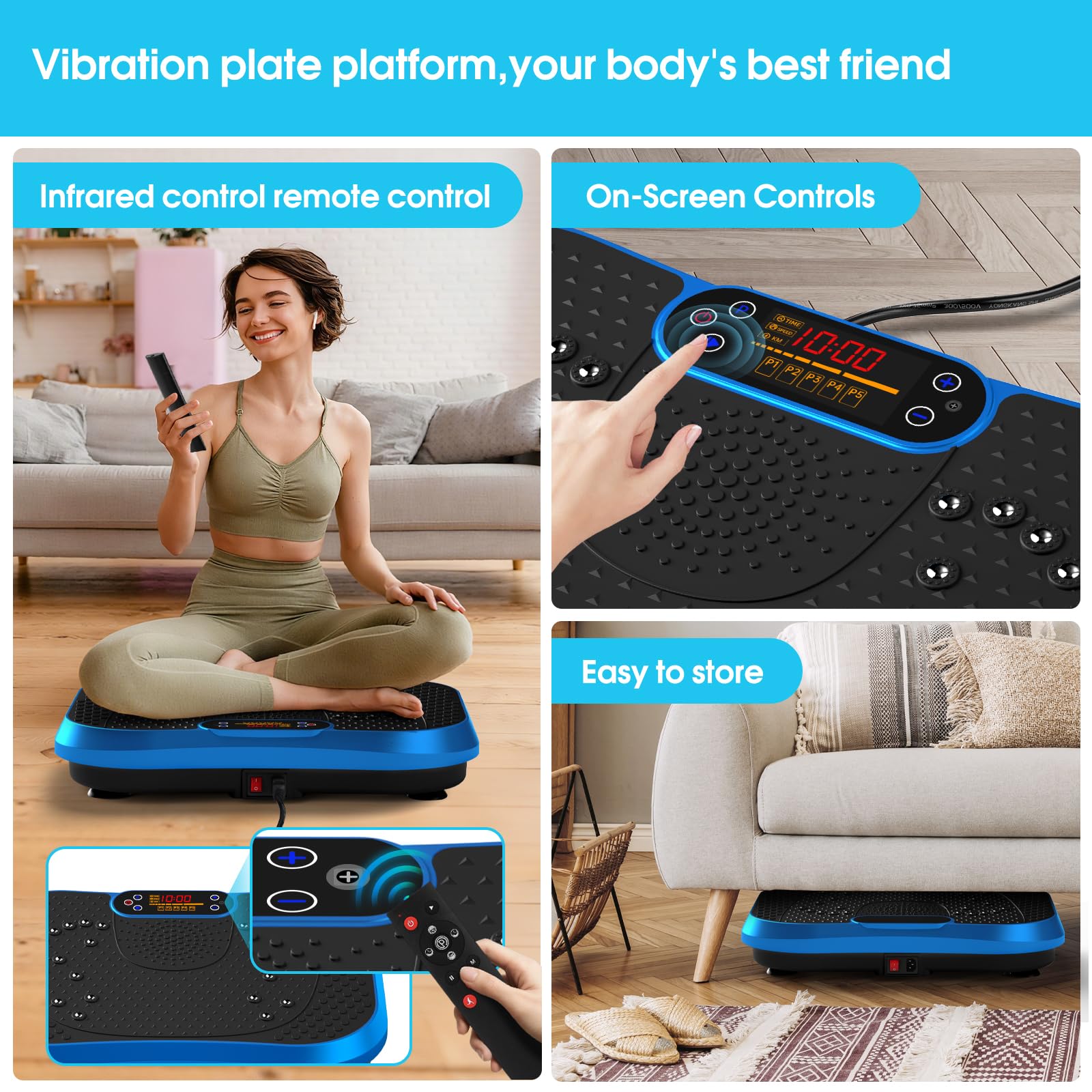 SoftGym Waver Vibration Plate Exercise Machine for Lymphatic Drainage Weight Loss,120 Speed Levels Vibrating Platform with Resistance Bands,Full-Body Workout Equipment for Muscle Toning