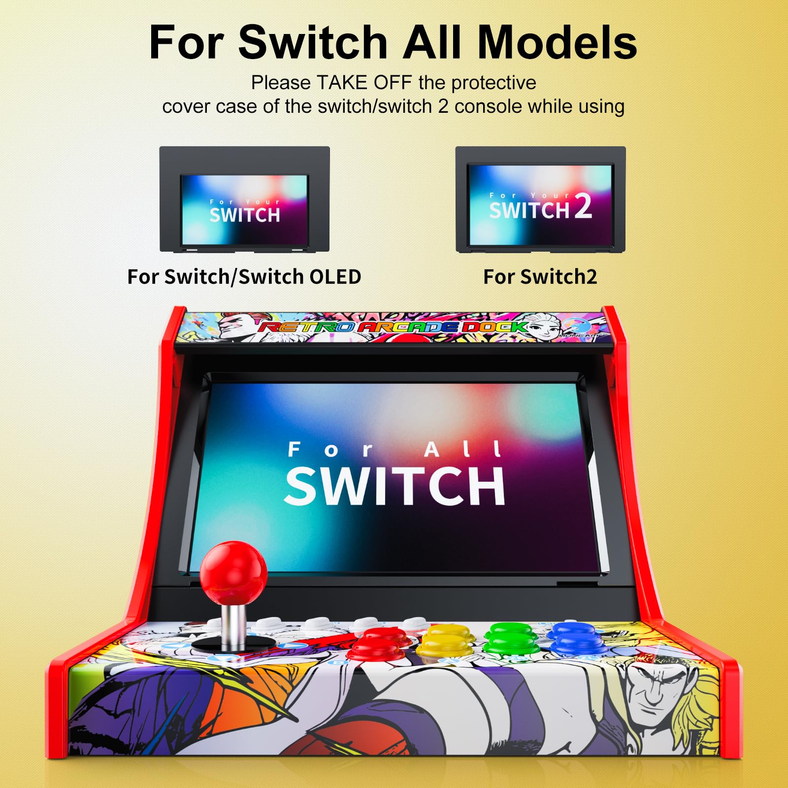 Retro Arcade Machine for Switch/OLED/Switch 2 with Screenshot Icon Button, Orange and Blue (Screen Not Included)