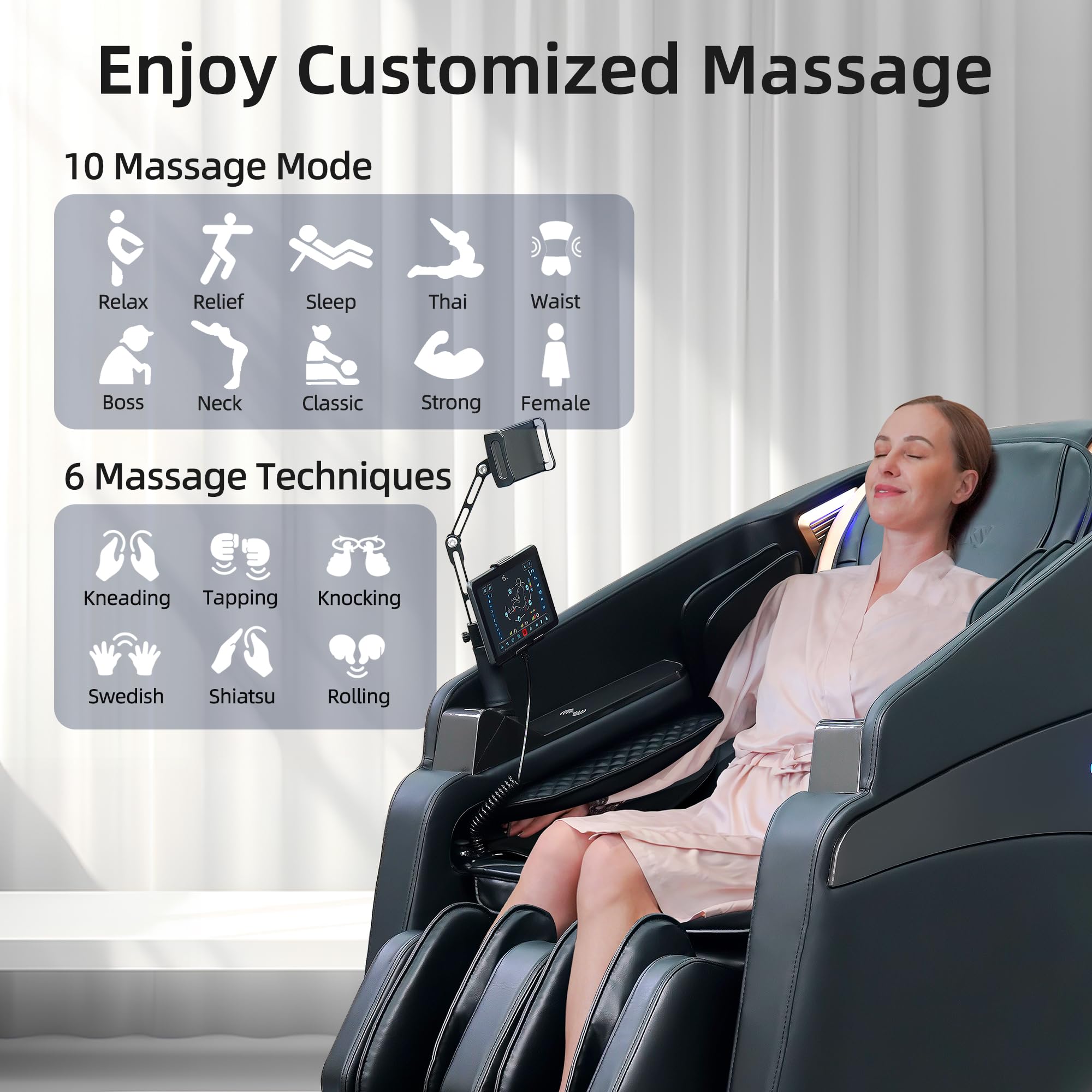 4D Massage Chairs Full Body Recliner with Heat Zero Gravity 57'' SL Track Shiatsu Massage Chair for Home Office with AI Voice, 7" Touch Screen, Wireless Charging,Neck & Shoulder Relief