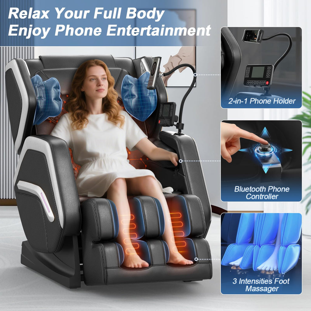 Massage Chair Full Body, Zero Gravity Massage Chair 2026 for Back Fatigue with 10 Fixed Rollers, Heating, Airbags, Phone Controller, Nightlights, Bluetooth Speaker for Living Room, Bedroom