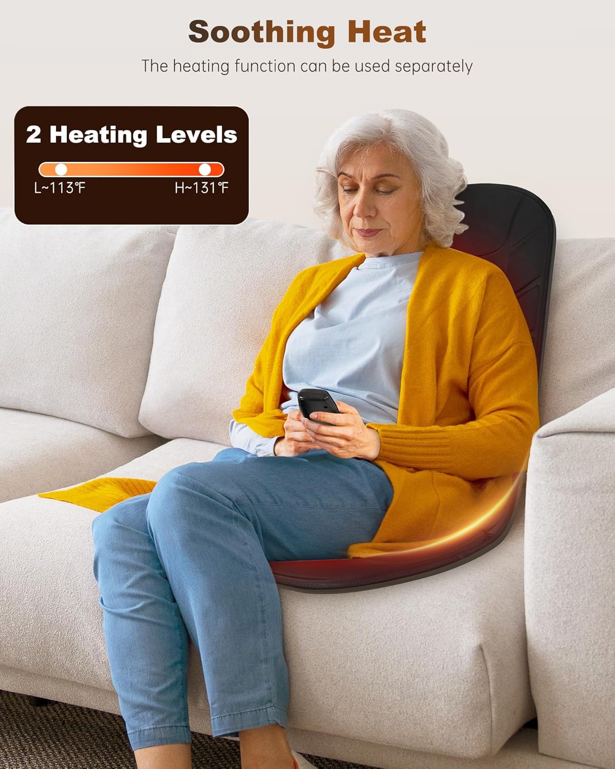 Snailax Back Massager with Heat - Massage Seat Cushion with 10 Motors, Massage Chair Pad for Home Office Use, 5 Modes & 3 Intensity Levels, 2 Heat Settings with 30-60-90 Mins Timer, Gifts for Him Dad