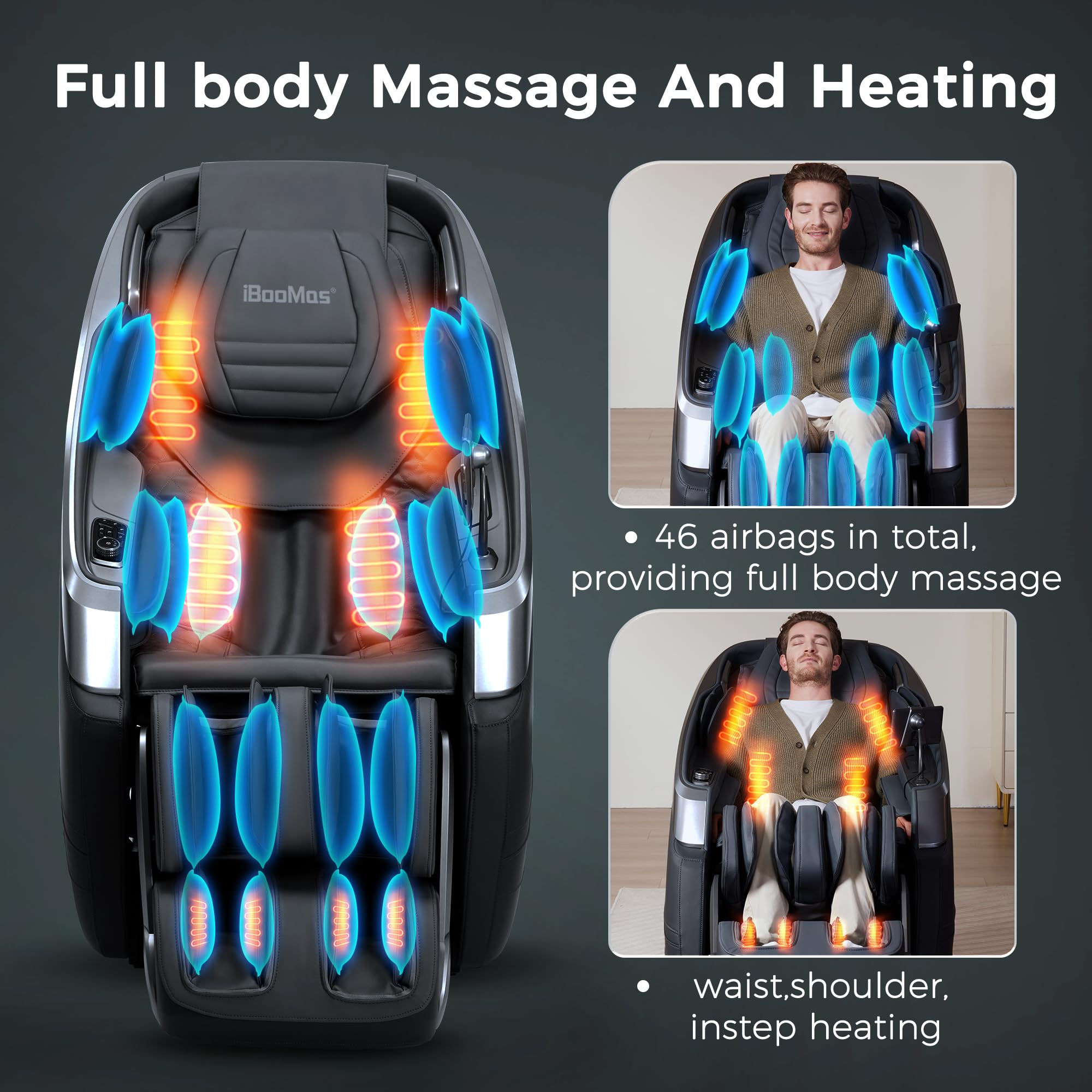 iBooMas True 4D Massage Chair, Deep Tissue Full Body Massage Chair with Adjustable 4D Pressure, AI Body Scan, 55" SL Track, Zero Gravity Recliner, Powered Leg Extension, 3-Level Heat, Black
