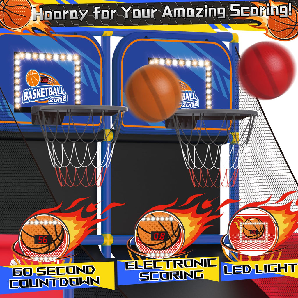Upgrade Dual Basketball Arcade Game Kids Basketball Hoop with Electronic Scoreboard LED Light 6 Balls Indoor Outdoor Sports Toys Gifts for Boys Girls Ages 3-8 (Red)